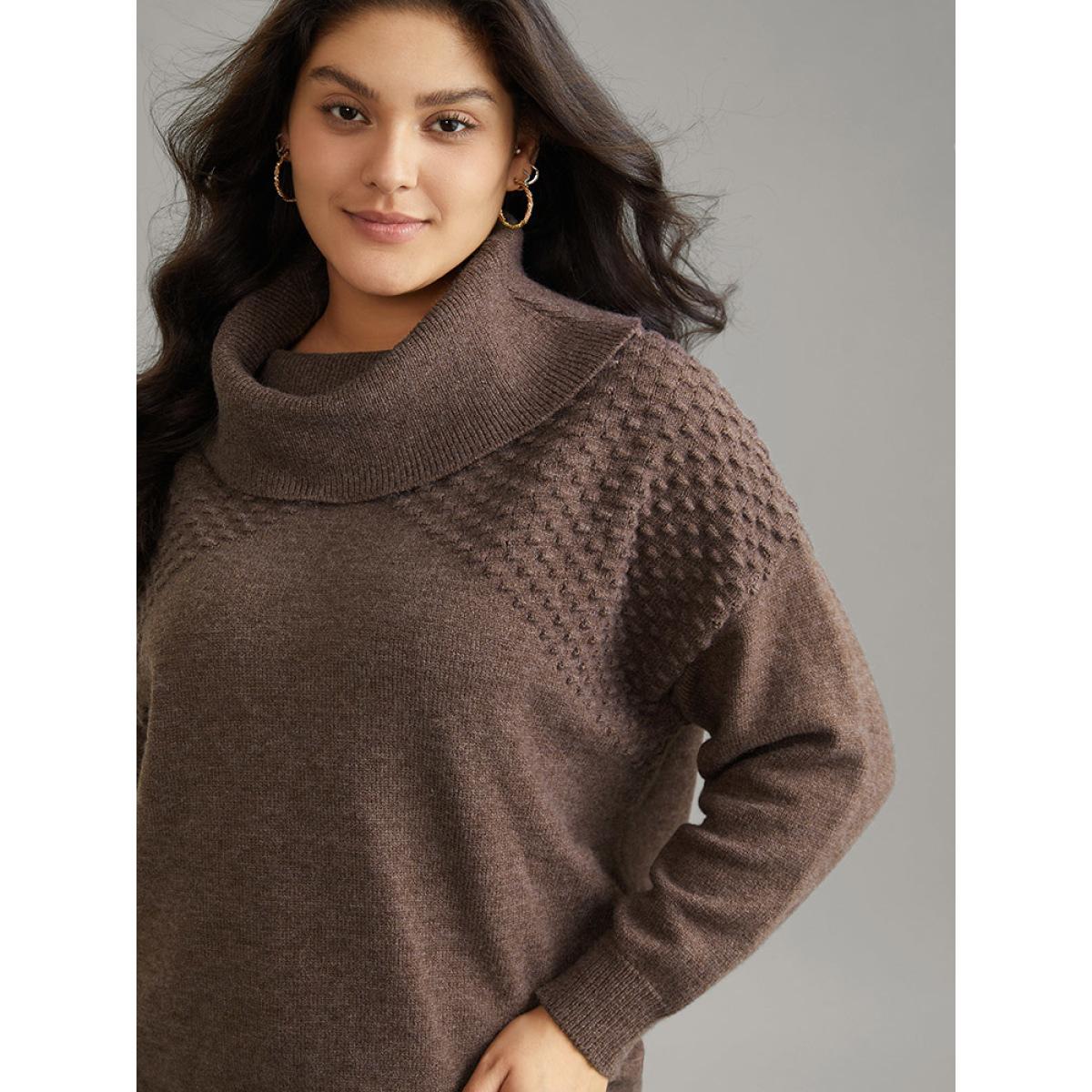 Plus Size Supersoft Essentials Solid Textured Turtleneck Pullover DarkBrown Women Casual Loose Long Sleeve Turtleneck Dailywear Pullovers BloomChic 14-16/1X Product Image
