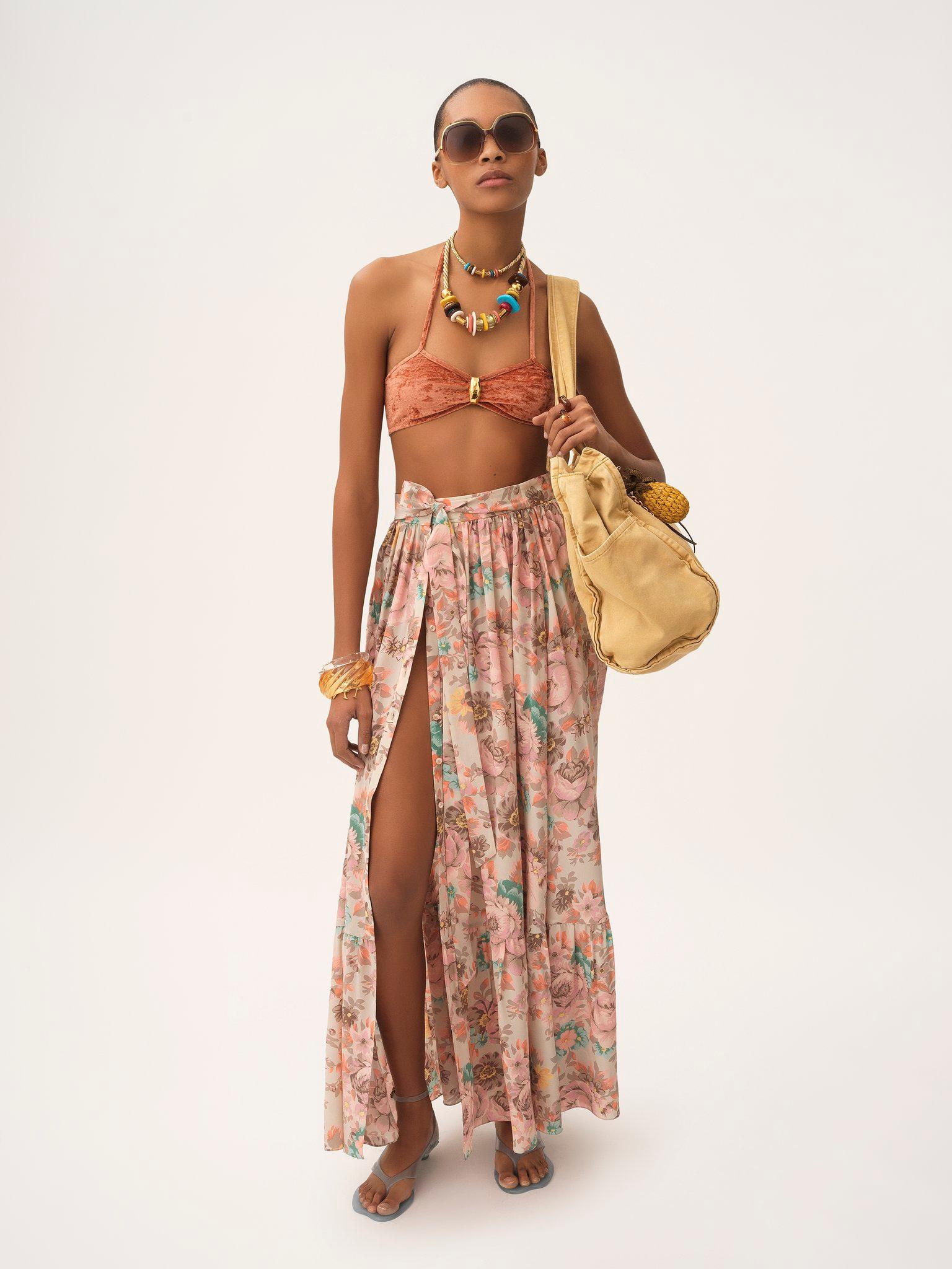 Gathered midi skirt in crêpe de chine Product Image