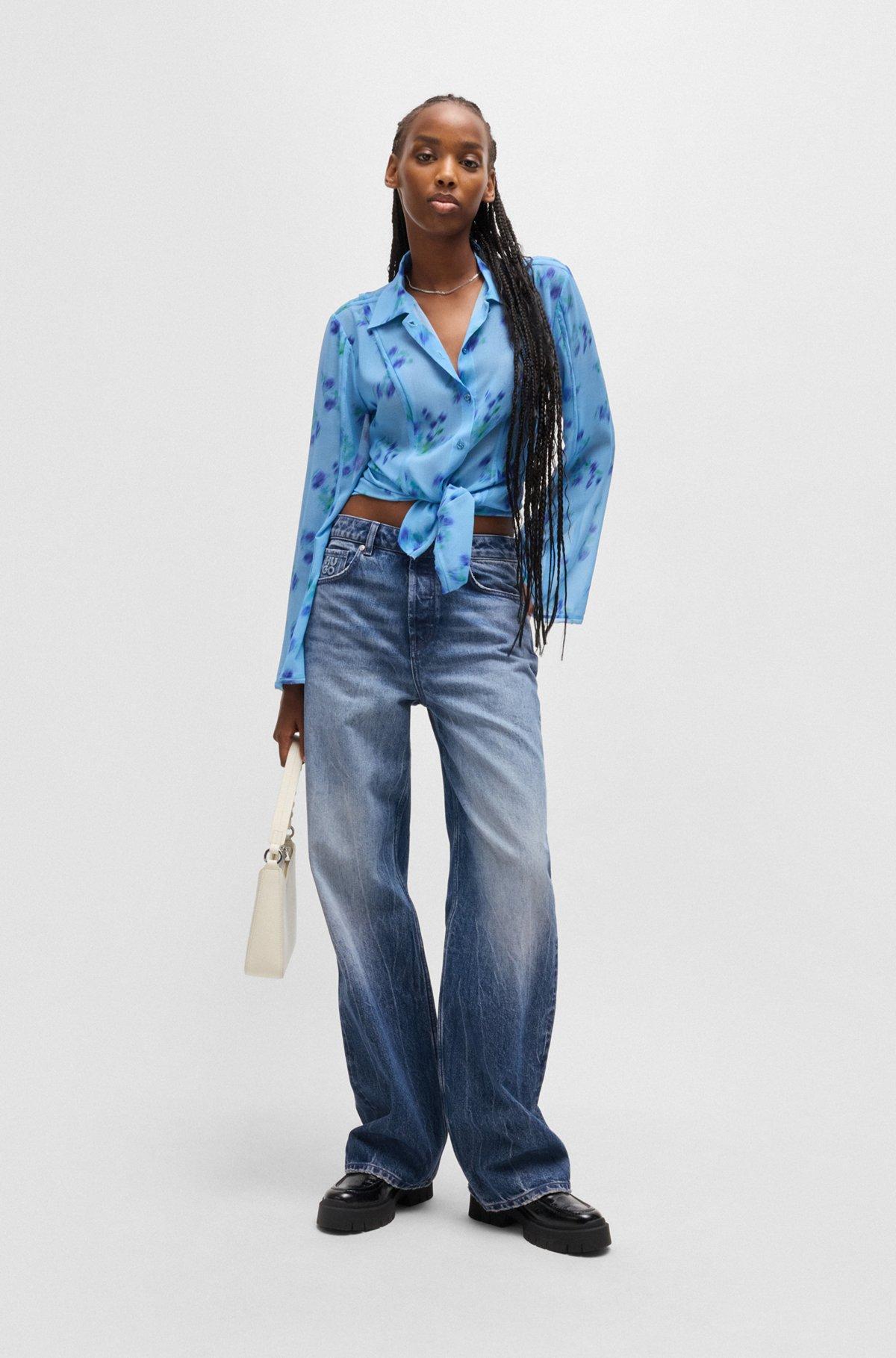 Straight-fit wide-leg jeans in blue cotton denim Product Image