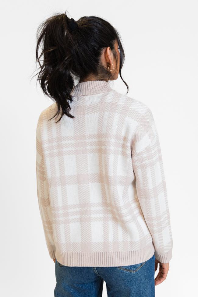 Make It Count Beige Plaid Printed Quarter Zip Pullover FINAL SALE Product Image