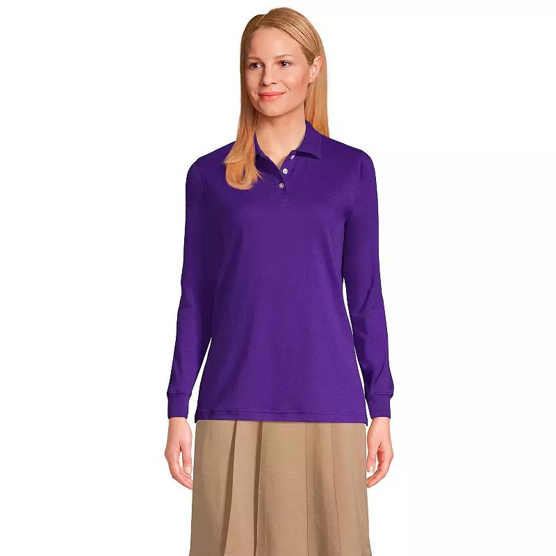 Women's Lands' End School Uniform Long Sleeve 3-Button Interlock Polo Shirt,  Product Image