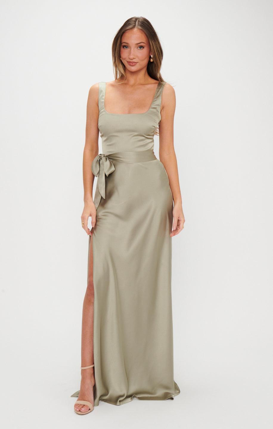 Lana Maxi Dress ~ Moss Green Luxe Satin Product Image