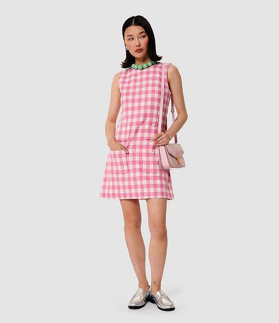 Tara Jarmon Russel Woven Gingham Round Neck Sleeveless A-Line Dress Product Image
