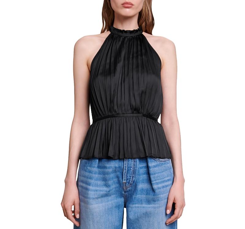 Womens Pleated Satin Halter Top Product Image
