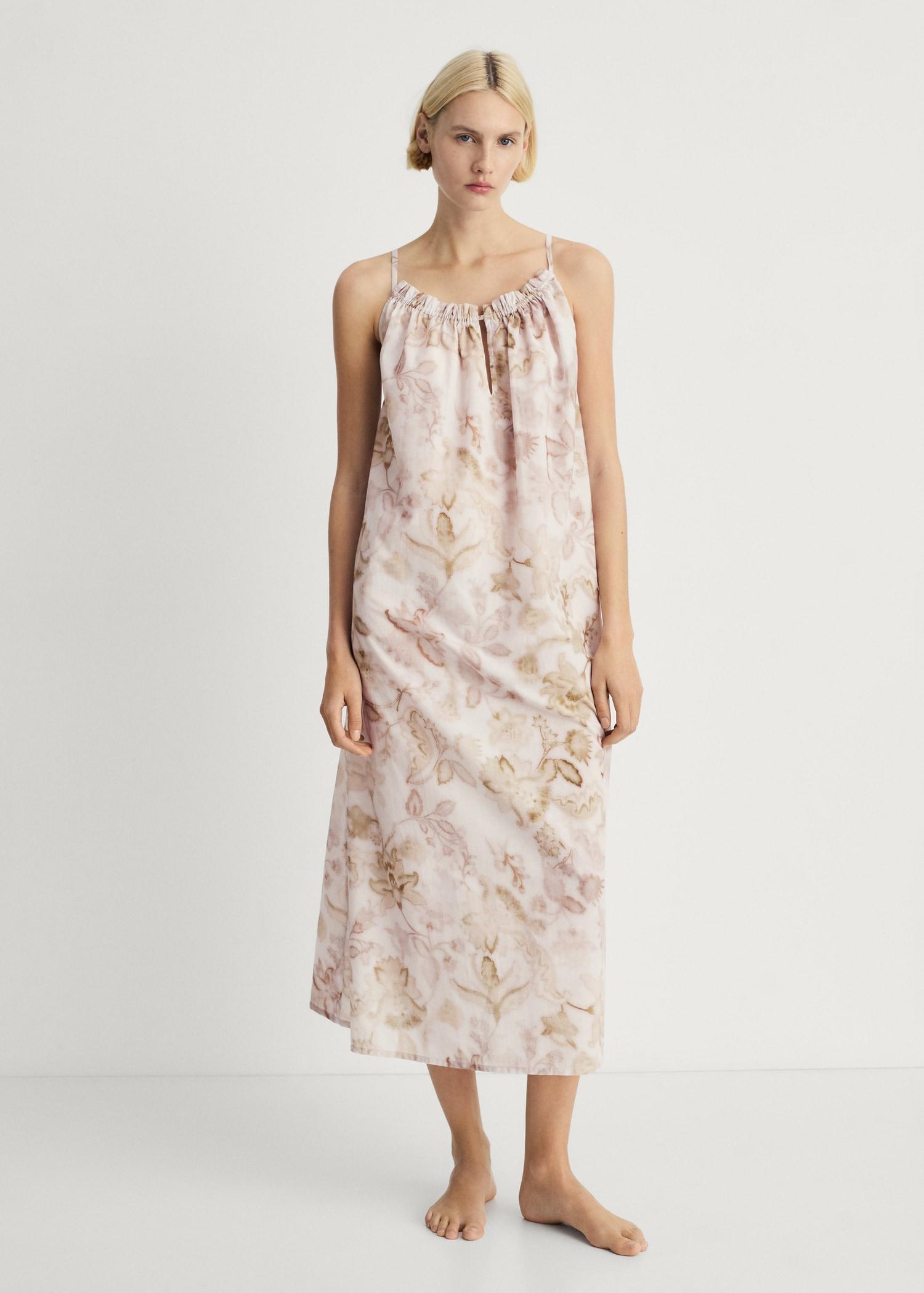 Floral print cotton nightgown - Women | MANGO USA Product Image