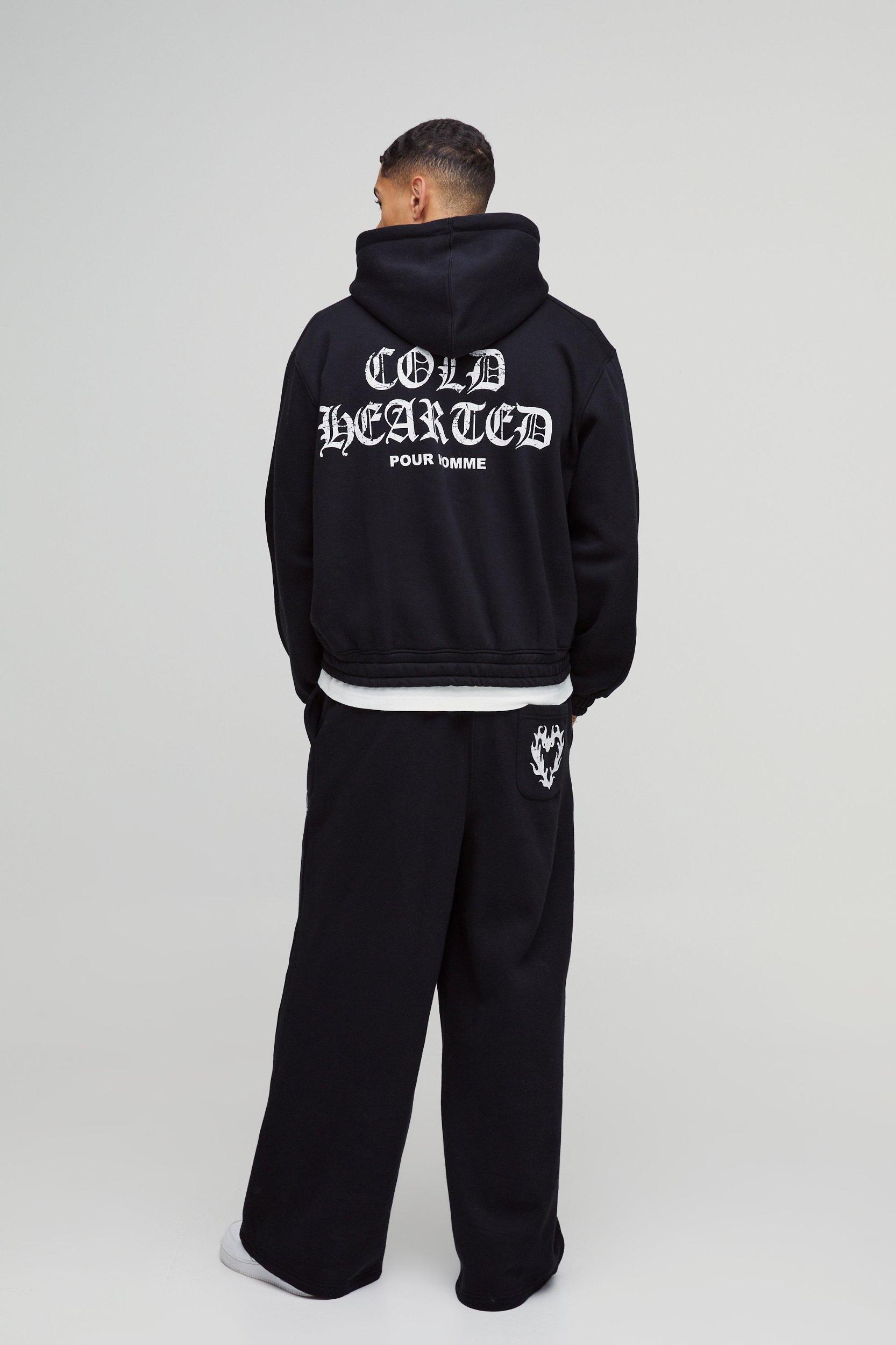 Oversized Boxy Heart Printed Double Waistband Zip Through Hooded Tracksuit | boohooMAN USA Product Image