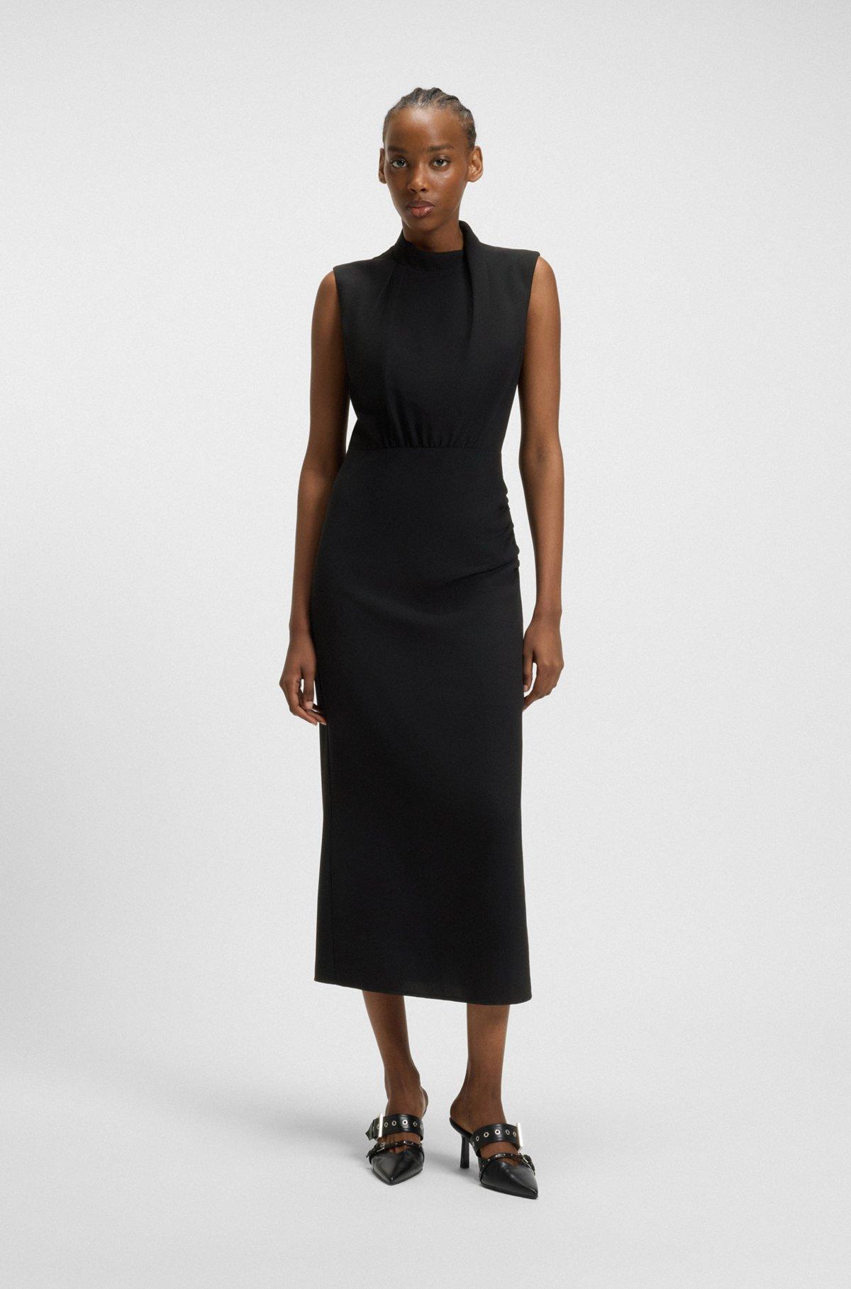 HUGO - Long-length dress in crepe with draped mock neckline - Black Product Image
