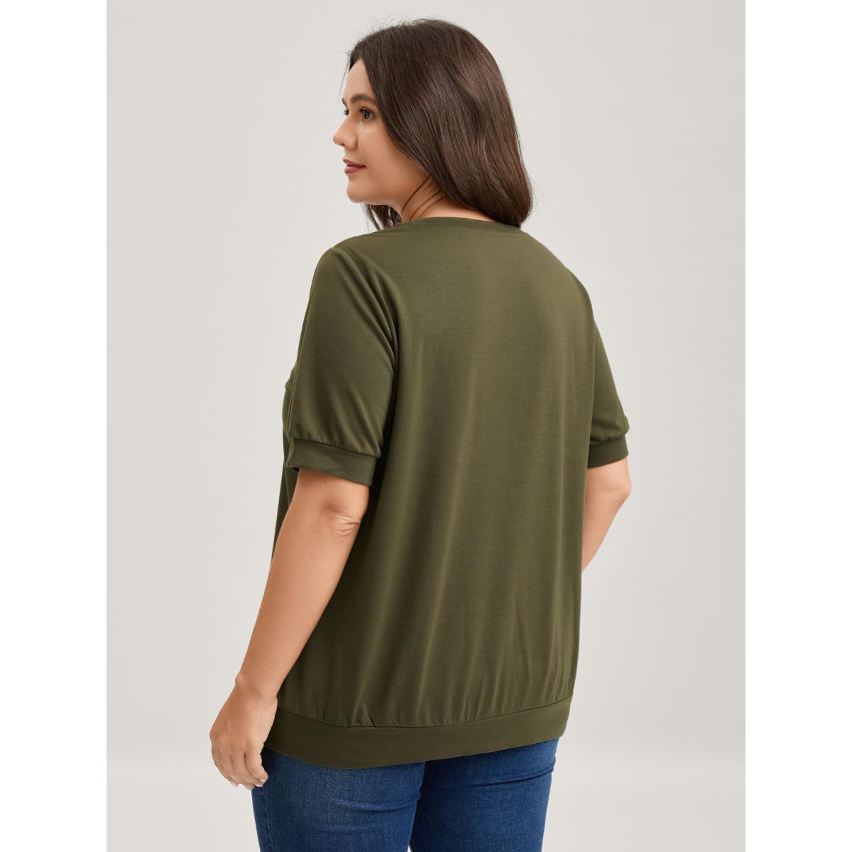 Plus Size Solid Crew Neck Relaxed Sweatshirt Women ArmyGreen Leisure Non Round Neck Casual Sweatshirts BloomChic 14-16/1X Product Image