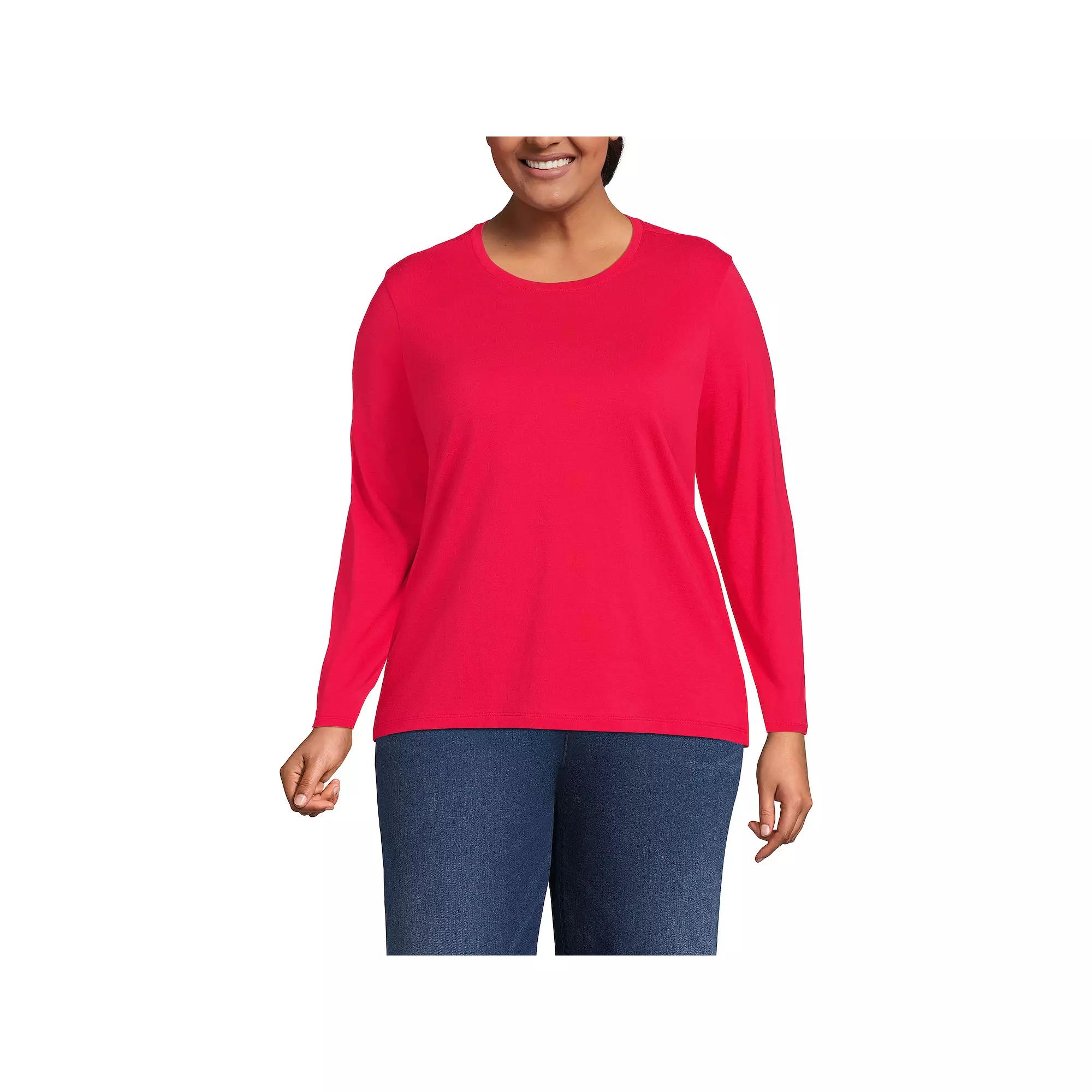 Plus Size Lands' End Long Sleeve Relaxed Supima Cotton Crewneck Tee, Women's, Size: 1XL, Pink Rouge Product Image