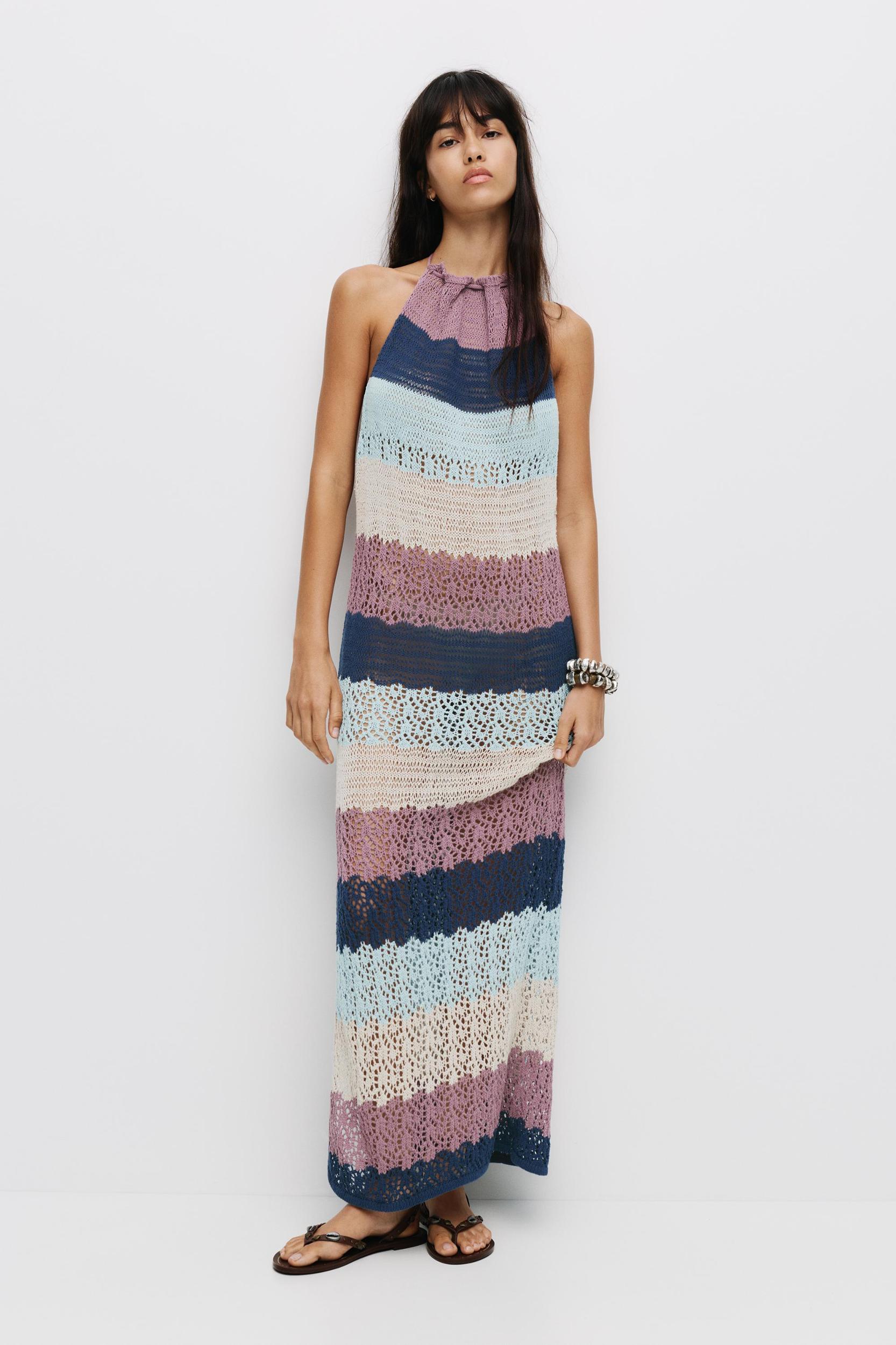 Striped crochet midi dress Product Image