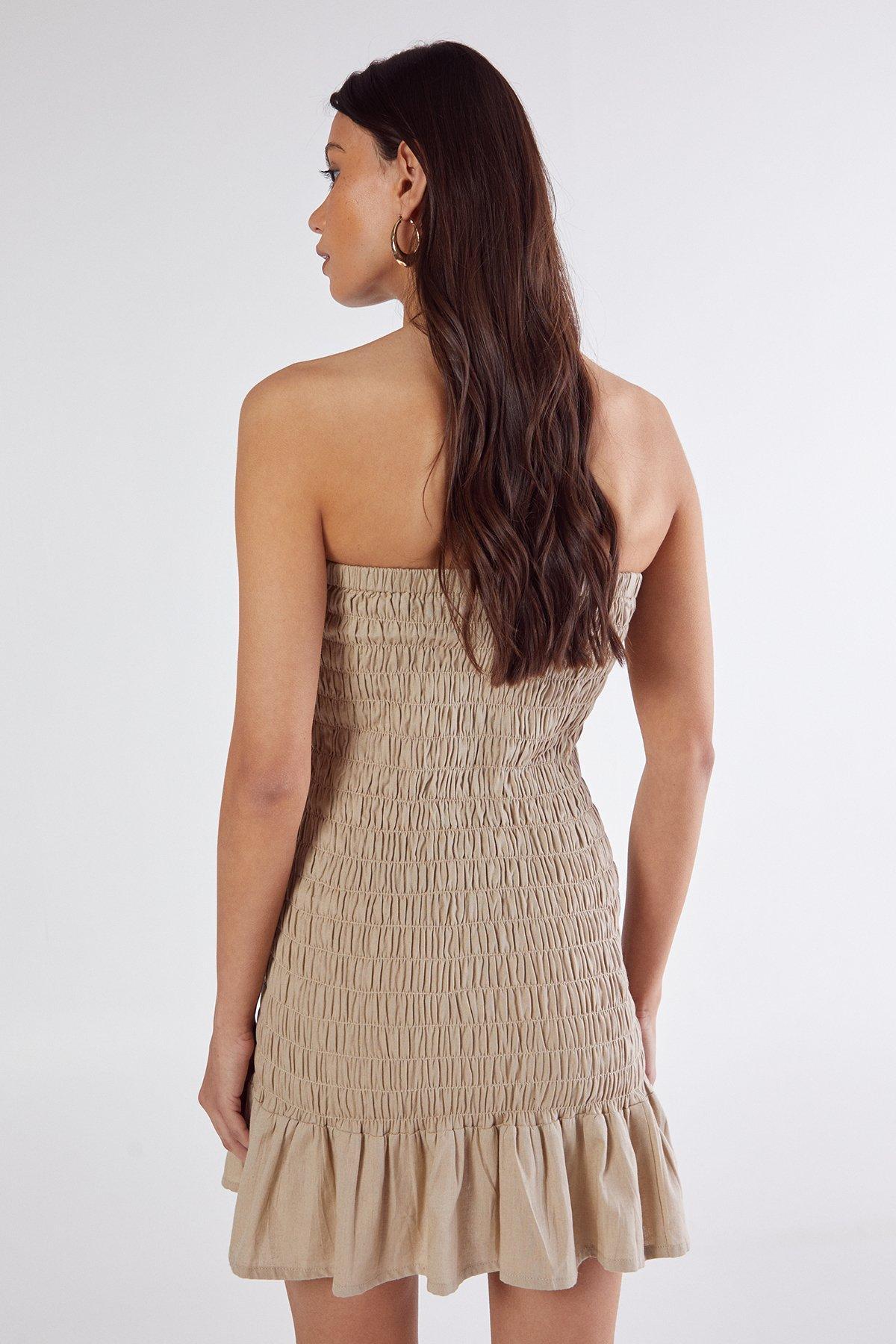 Cotton Shirred Bandeau Ruffle Hem Mini Dress Product Image