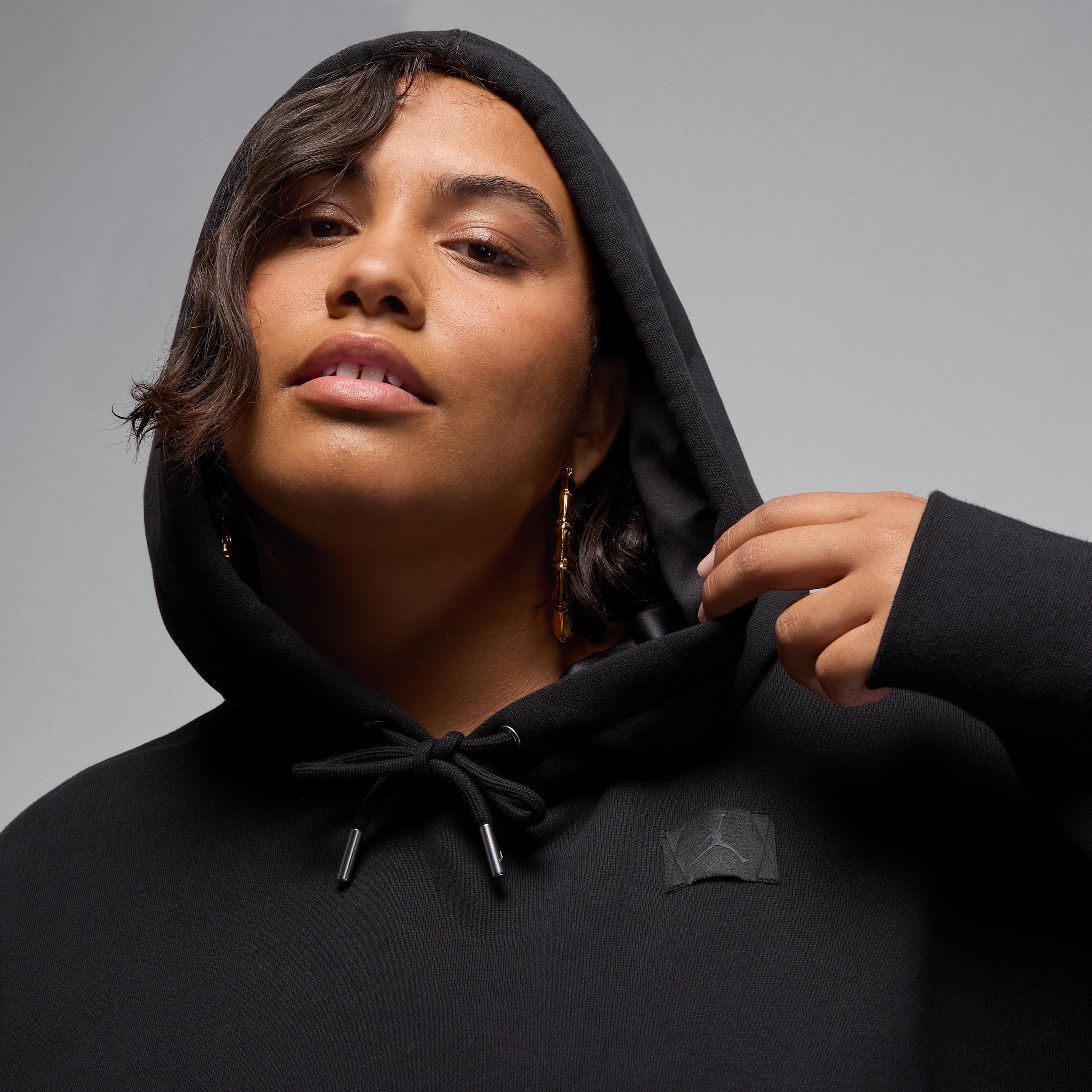 Womens Jordan Flight Fleece Satin-Lined Pullover Hoodie (Plus Size) | FV7052-010 Product Image