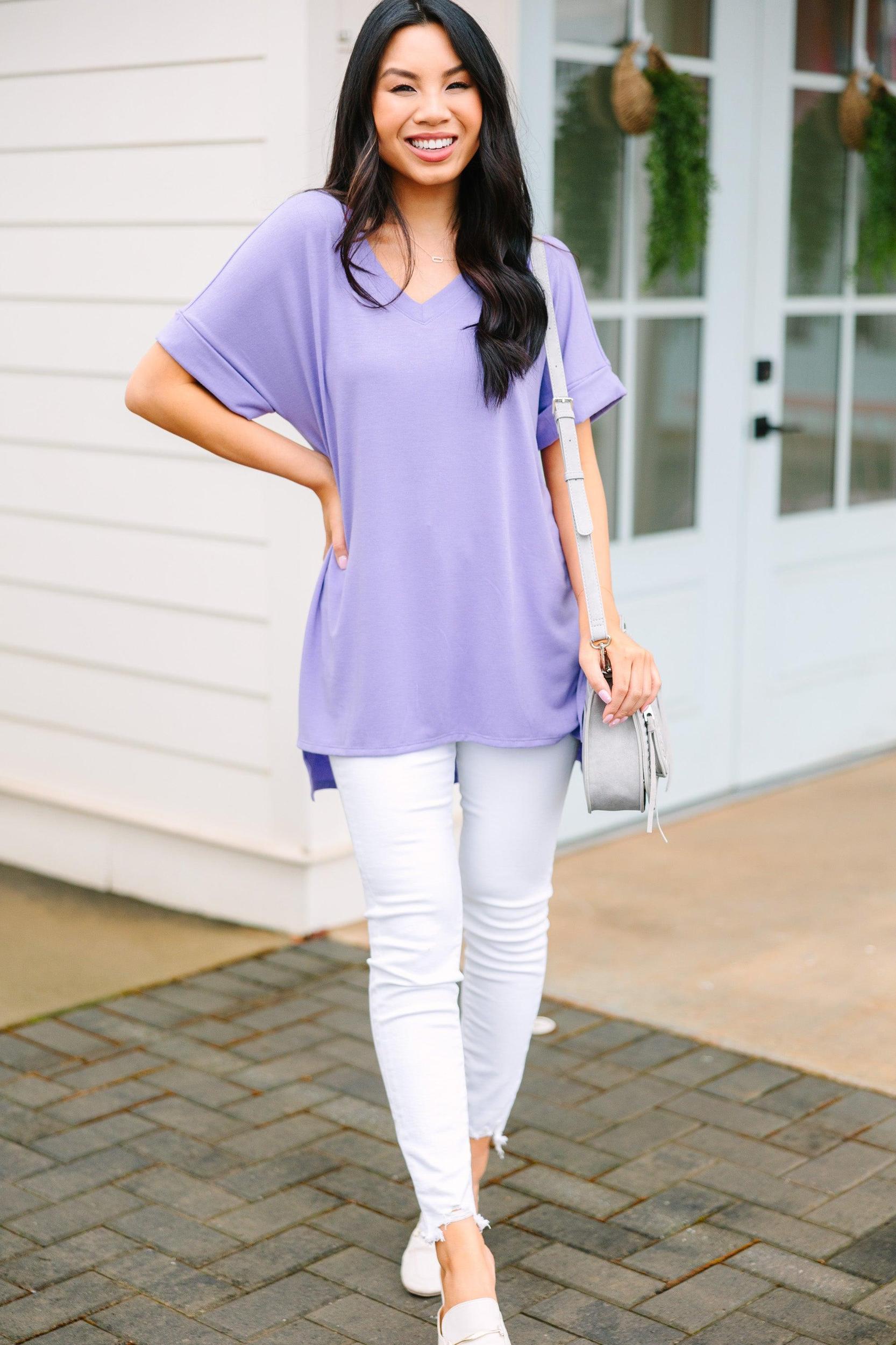 Make Your Life Easy Lavender Purple V-neck Top Female Product Image
