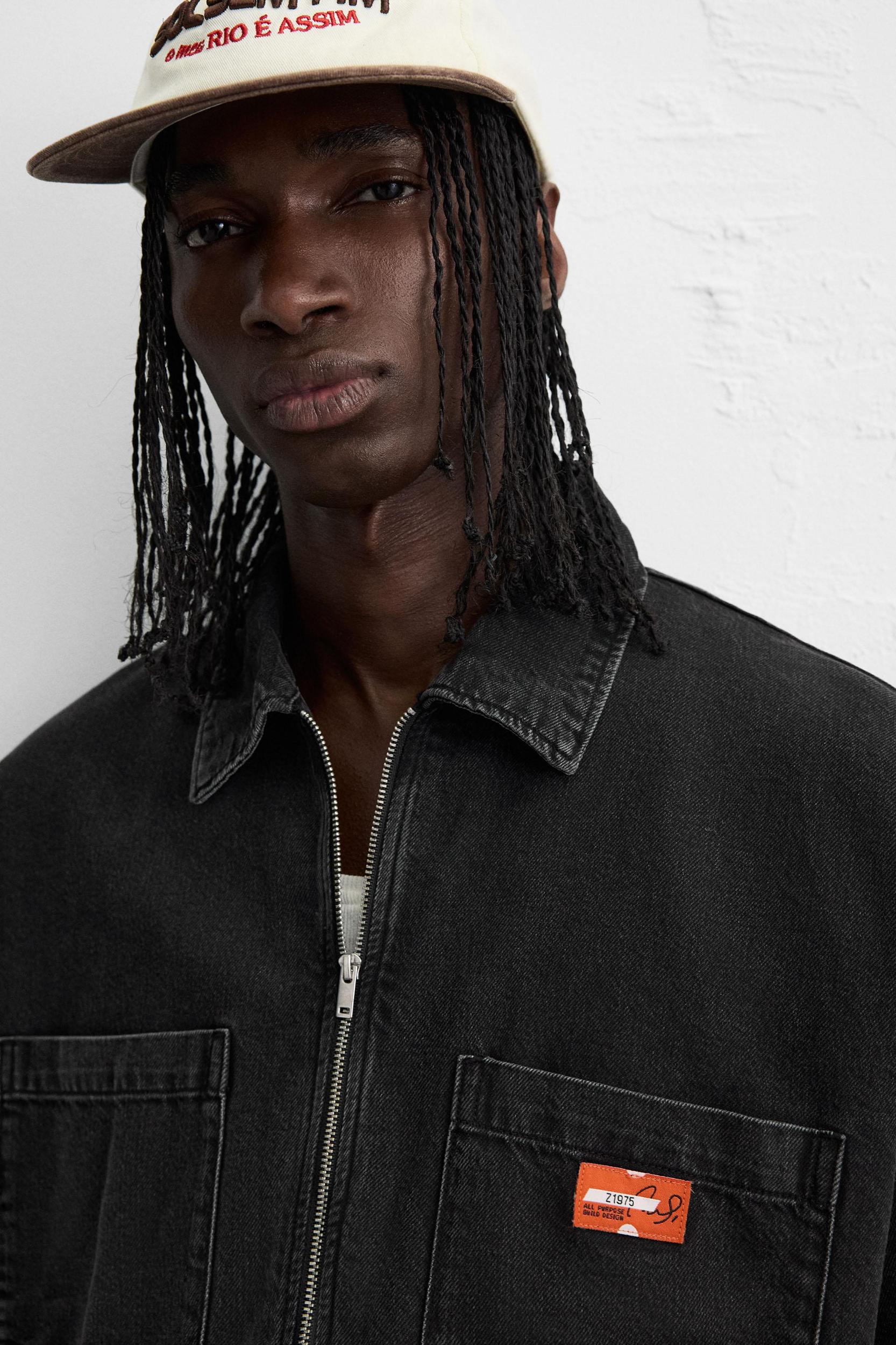 ZIPPER DENIM POLO SHIRT Product Image