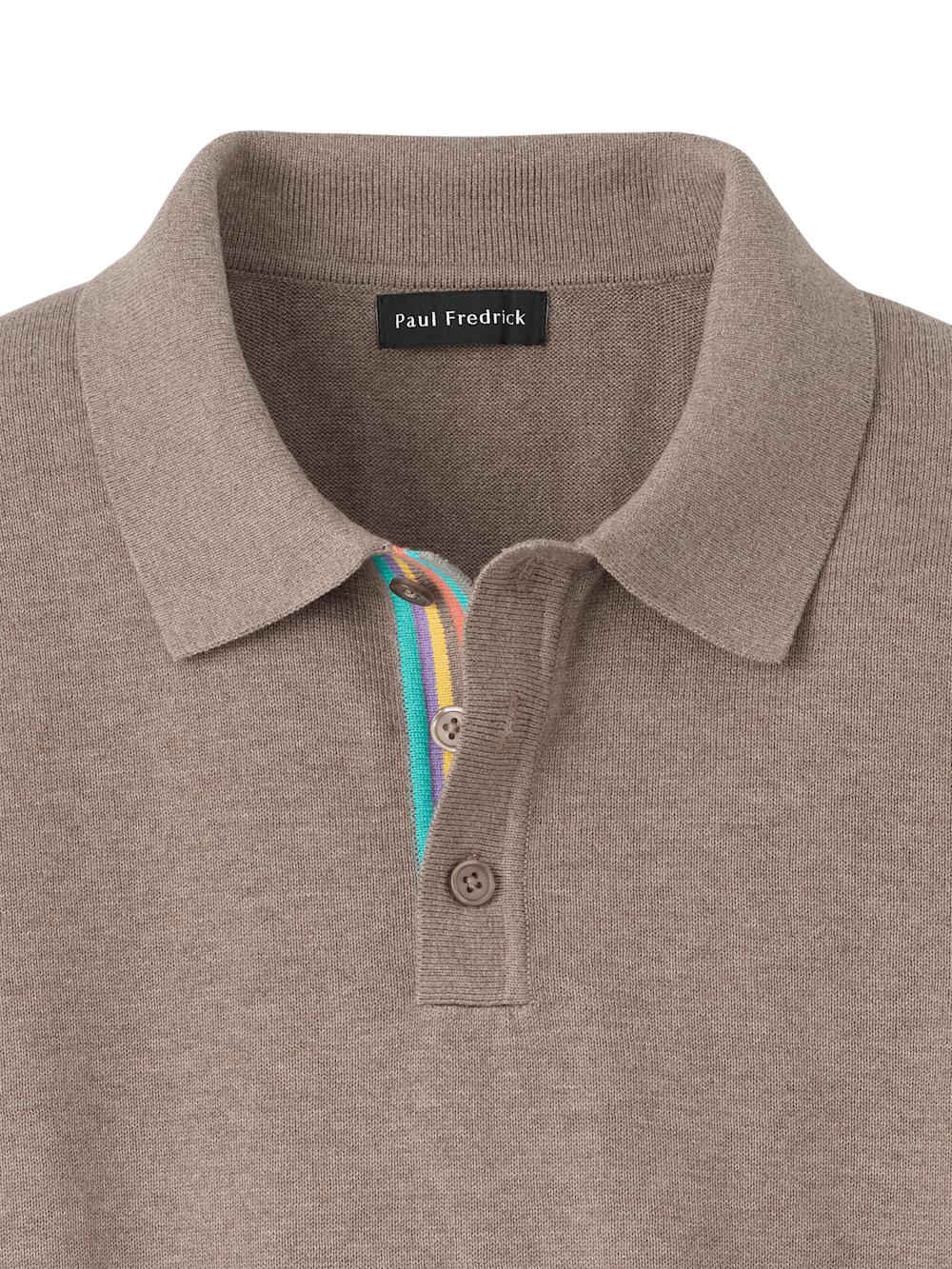 Cotton Three Button Polo - Brown Product Image