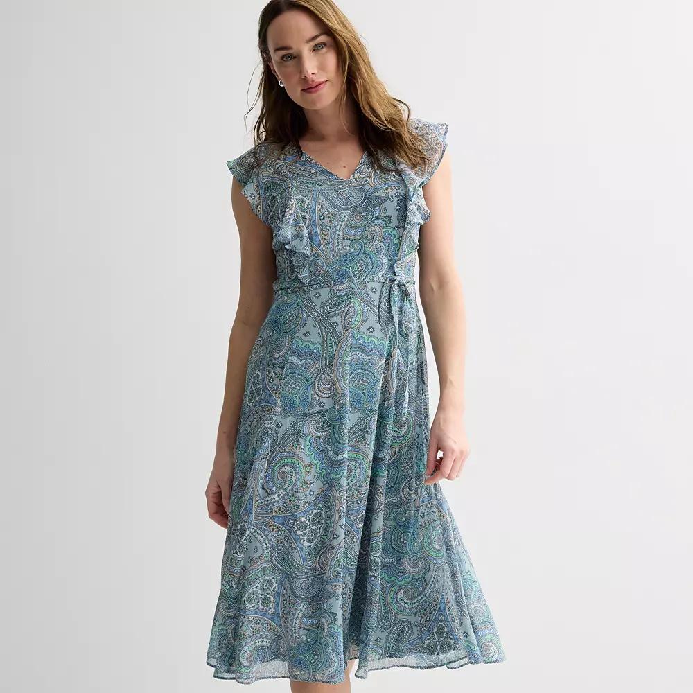 Women's Harper Rose V-Neck Sleeveless Ruffle Midi Dress,  Product Image