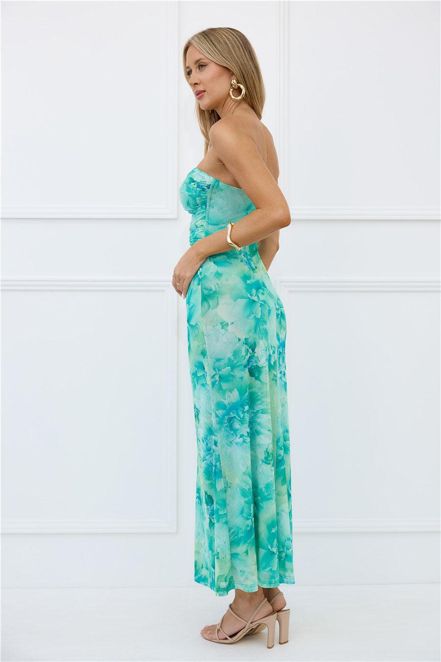 Body Language Strapless Maxi Dress Green Product Image