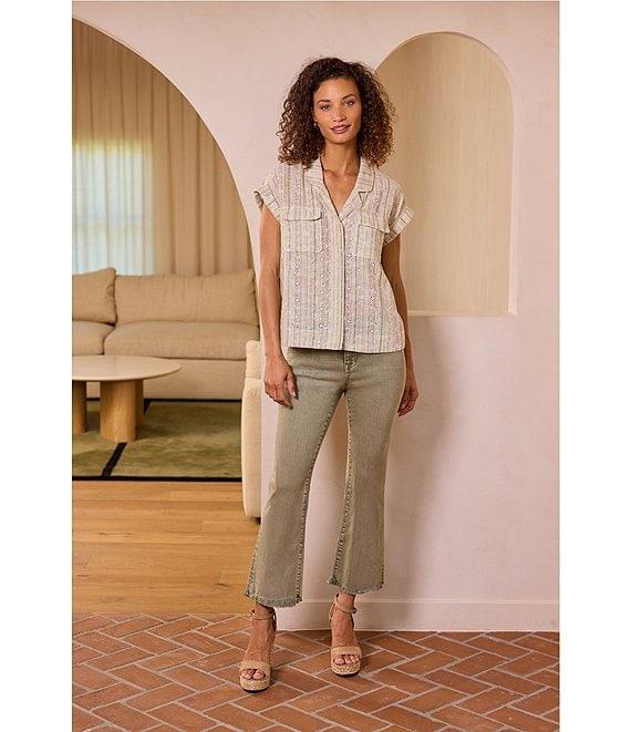 Liverpool Los Angeles Petite Size Hannah Twill Flare Frayed Hem Cropped Jeans Product Image