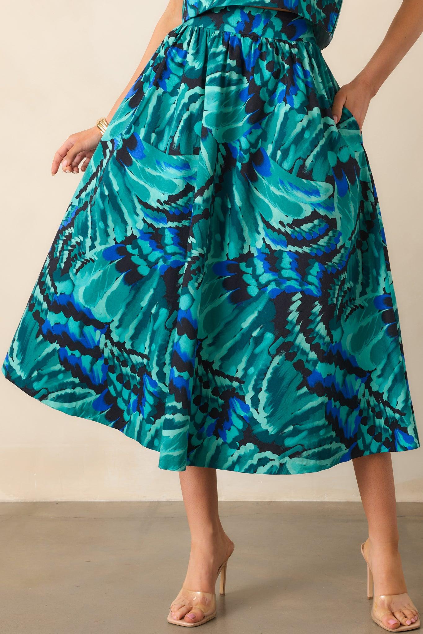 Prosperina Thena Blue Multi Abstract Print Cotton Midi Skirt L / Blue Product Image