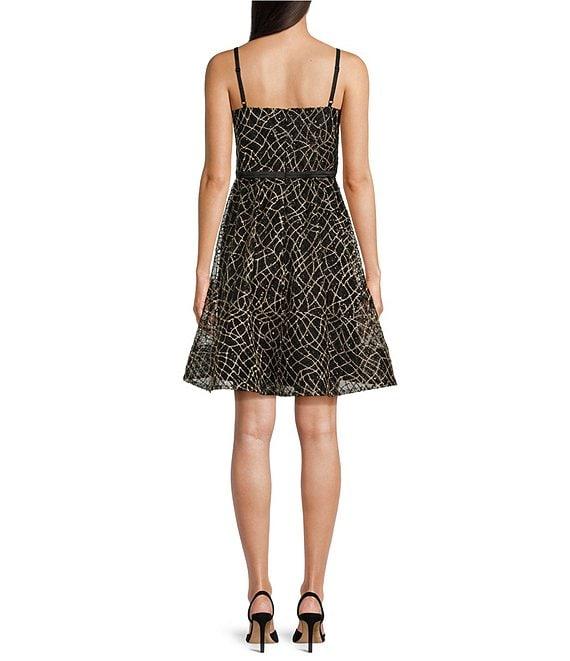 Calvin Klein Sleeveless V-Neck Sequin Mesh Short A-Line Dress Product Image