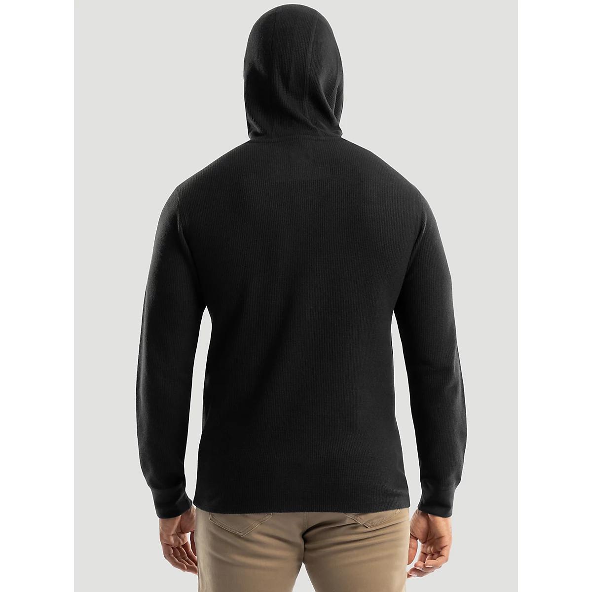 Men's Hooded Workwear Thermal Waffle Henley Caviar Product Image