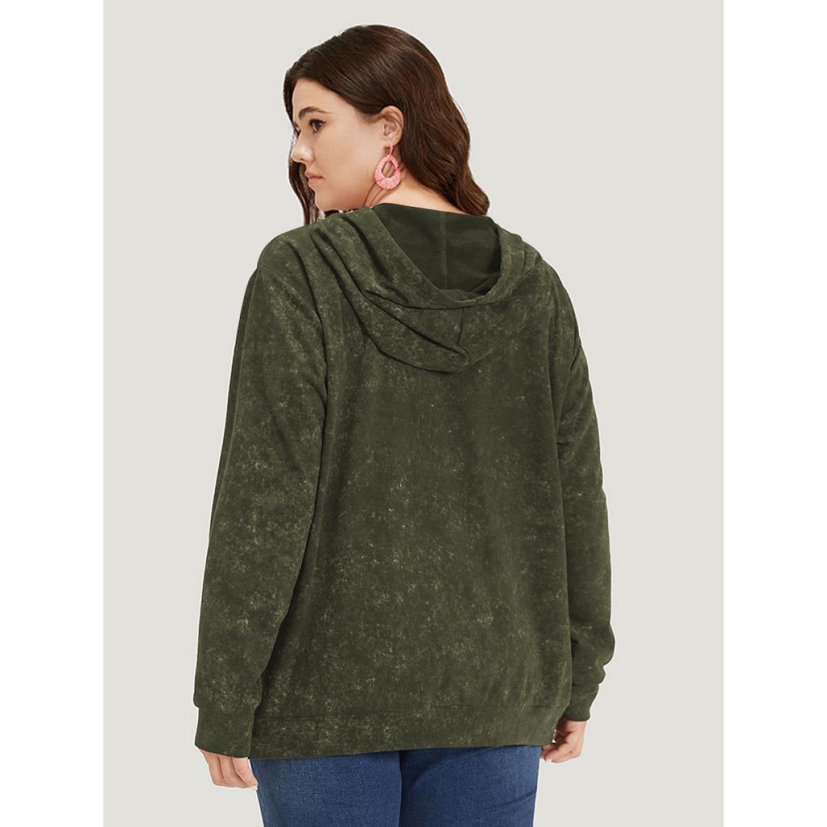 Plus Size Hooded Ties Pocket Elastic Cuffs Sweatshirt Women ArmyGreen Casual Elastic cuffs Hooded Dailywear Sweatshirts BloomChic 10/M Product Image