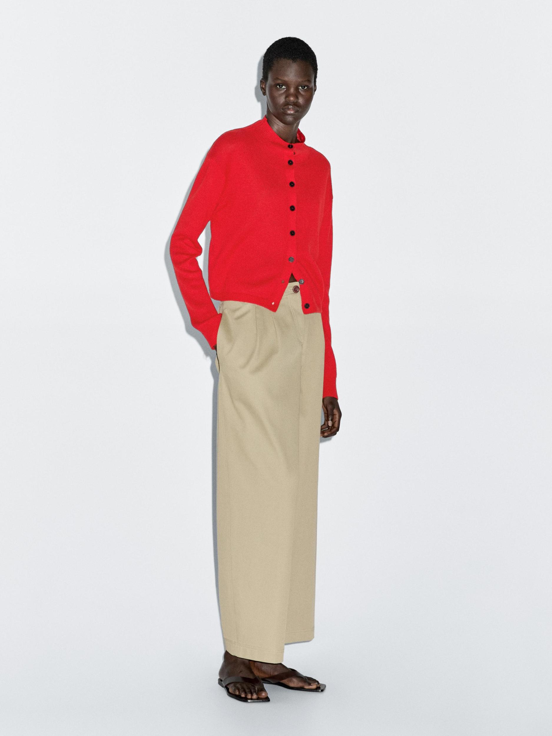 Wool and linen mock turtleneck cardigan Product Image