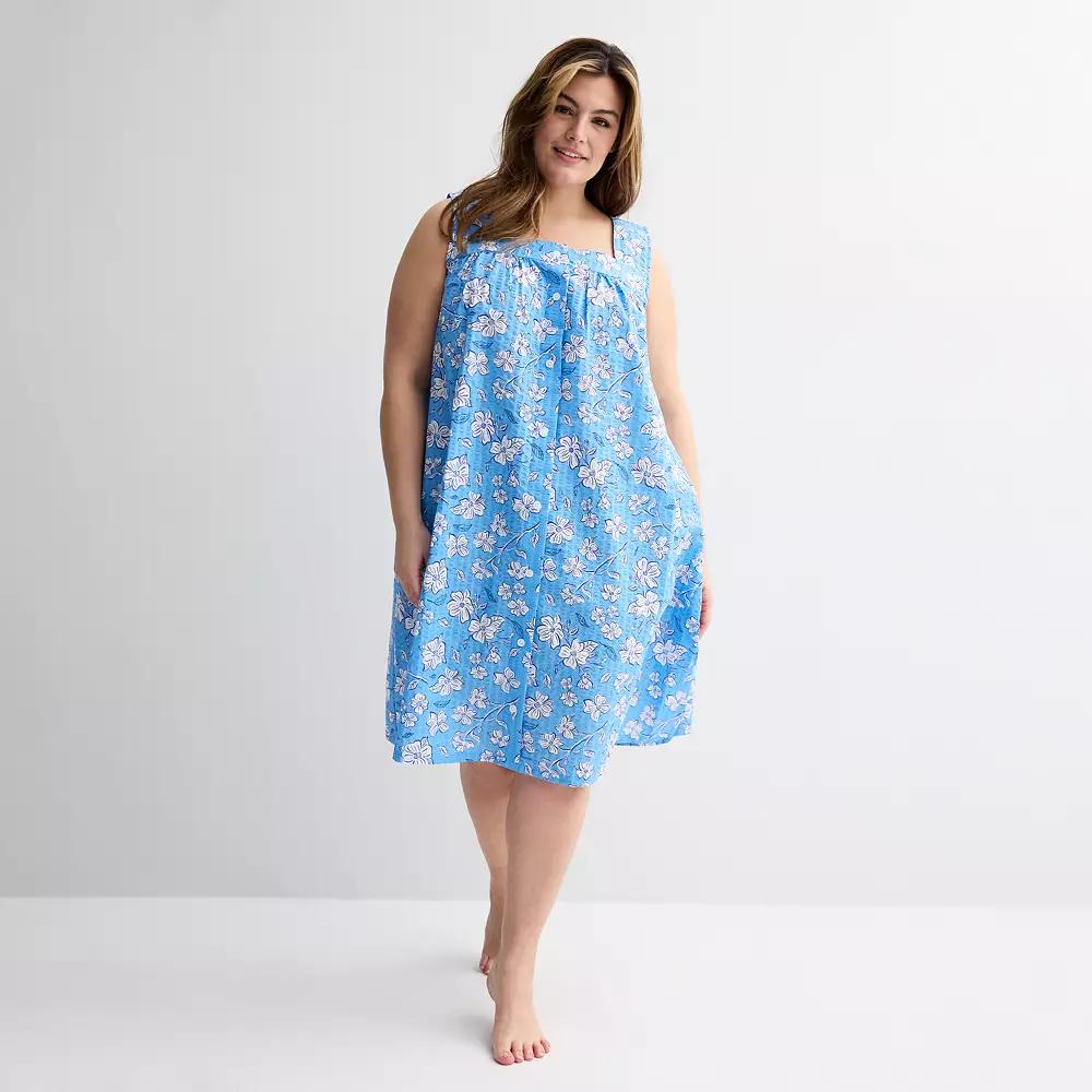 Plus Size Croft & Barrow® Woven Nightgown, Women's, Size: 2XL, Dogwood Floral Blue Product Image