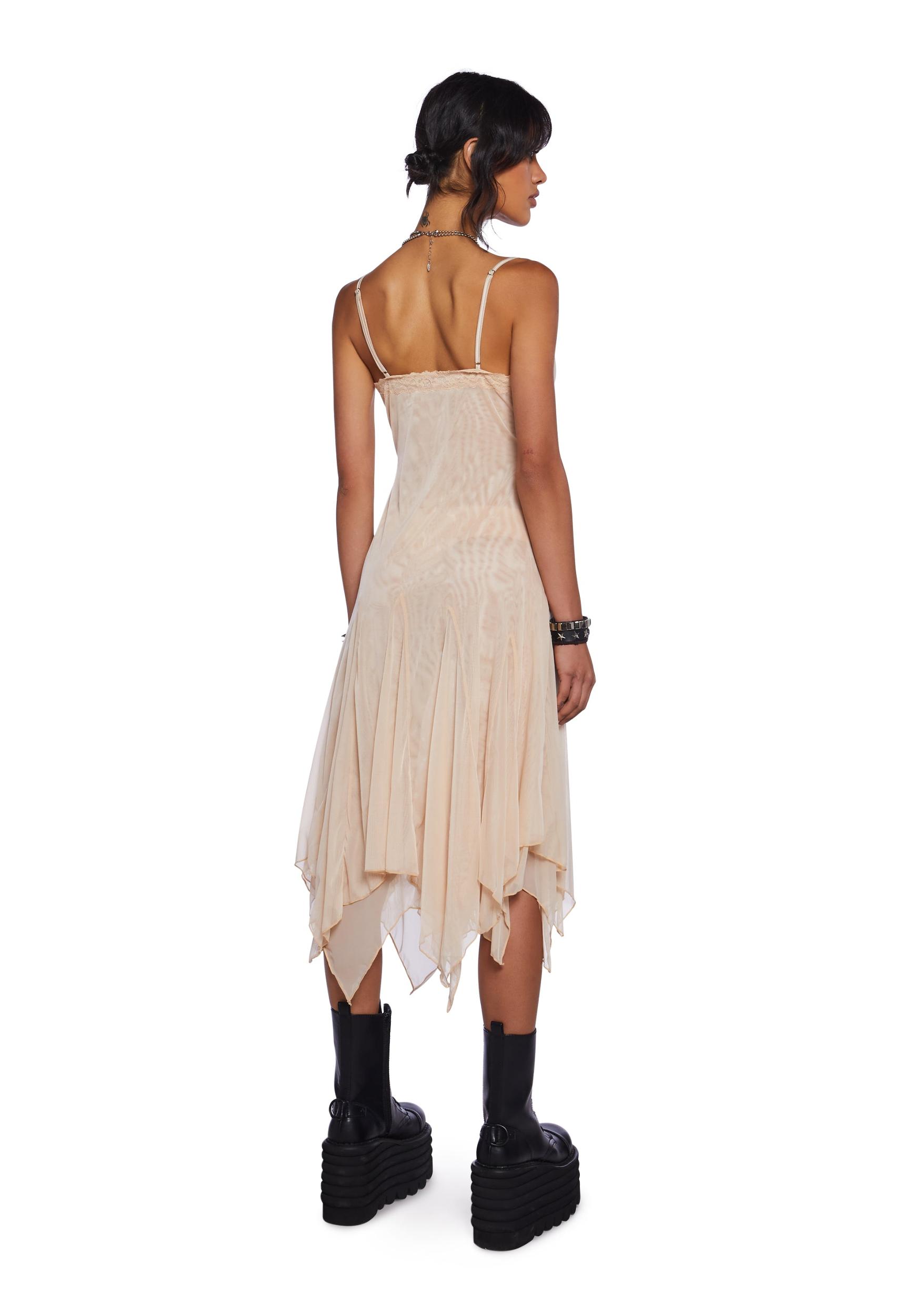 Current Mood Mesh Lace Handkerchief Hem Slip Dress - Off White Product Image