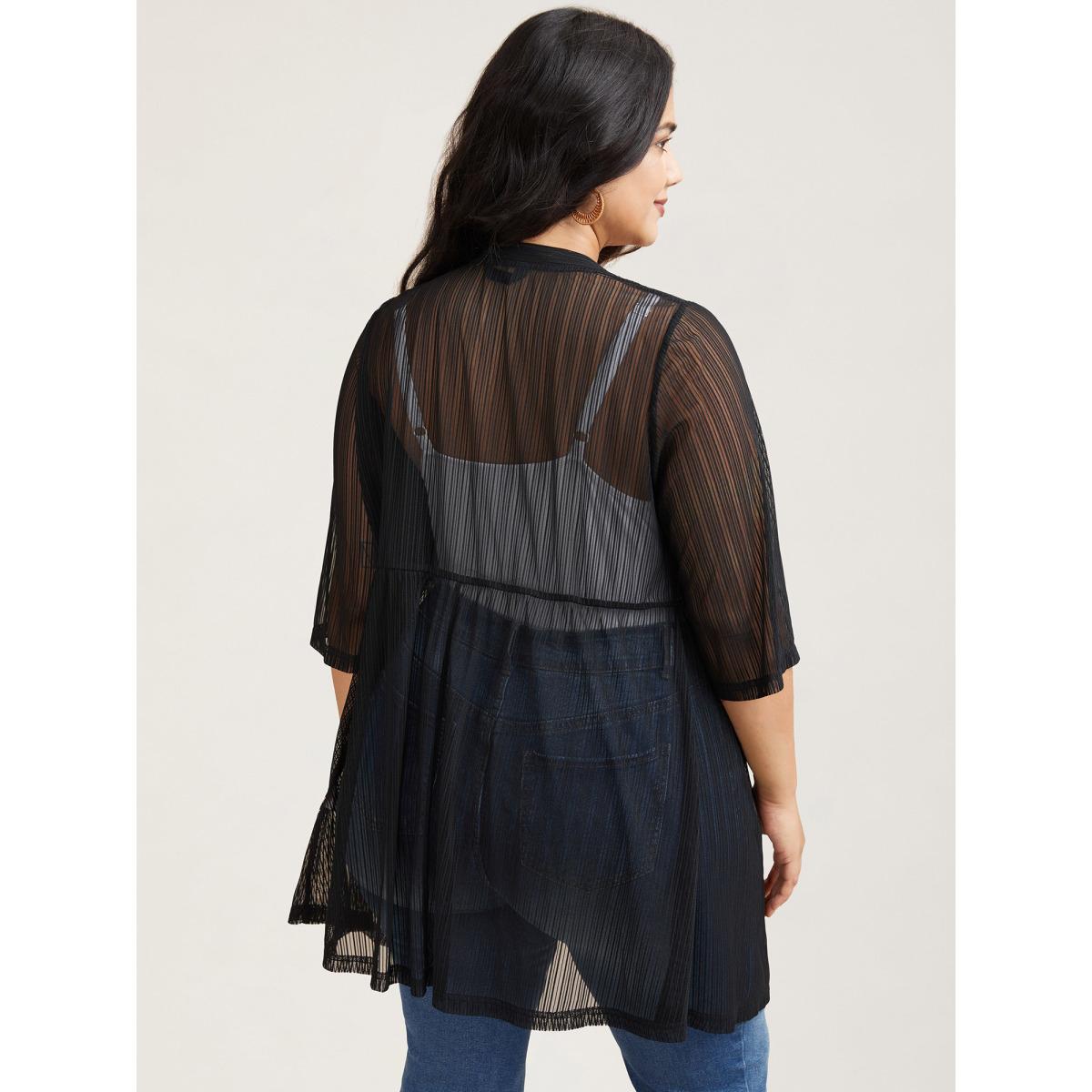 Plus Size Sheer Lace Detail Tied Kimono Cardigan Women Black Resort Tie knot Vacation Kimonos BloomChic 22-24/3X Product Image