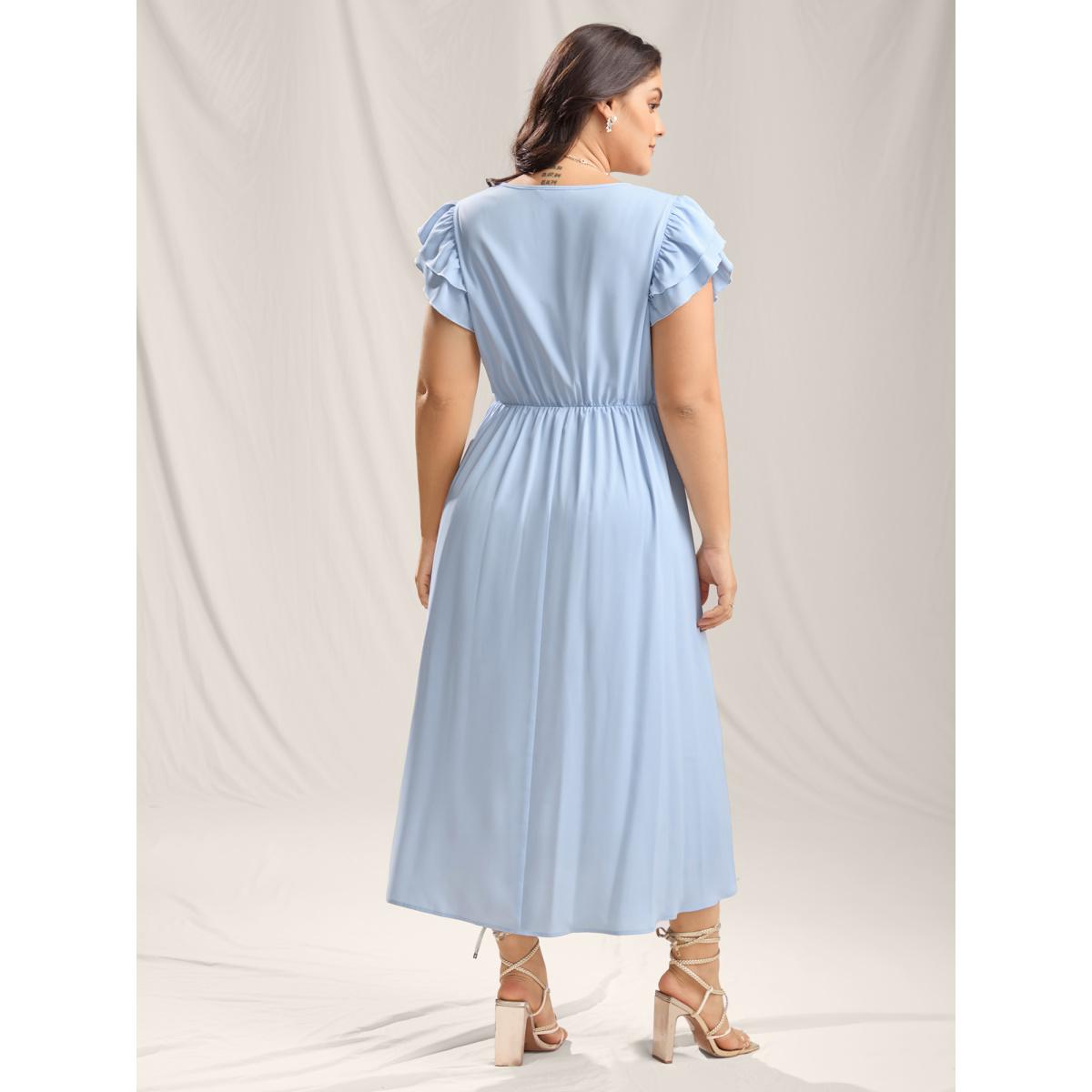 Plus Size Twist Front Woven A-Line Midi Dress LightBlue Women Timeless V-neck Sleeveless Curvy BloomChic 28/5X Product Image