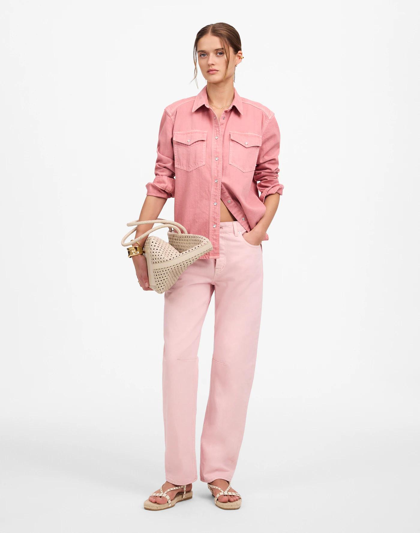 Oversized Western Shirt in Garment-Dyed Denim Product Image