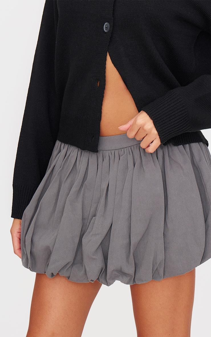 Charcoal Twill Puffball Mini Skirt Product Image