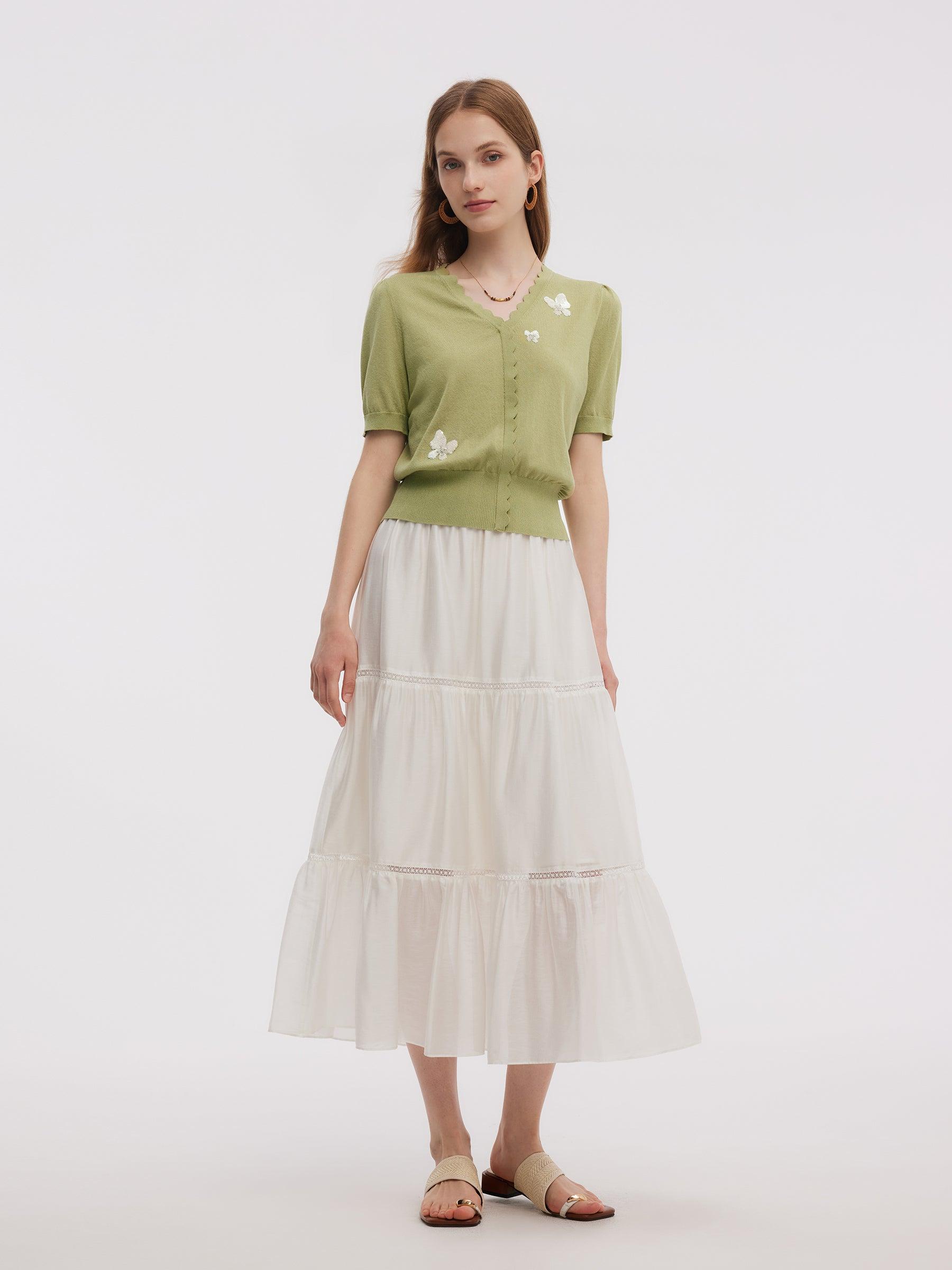 Tencel Blend Butterfly Embroidered Women Knit Top Product Image