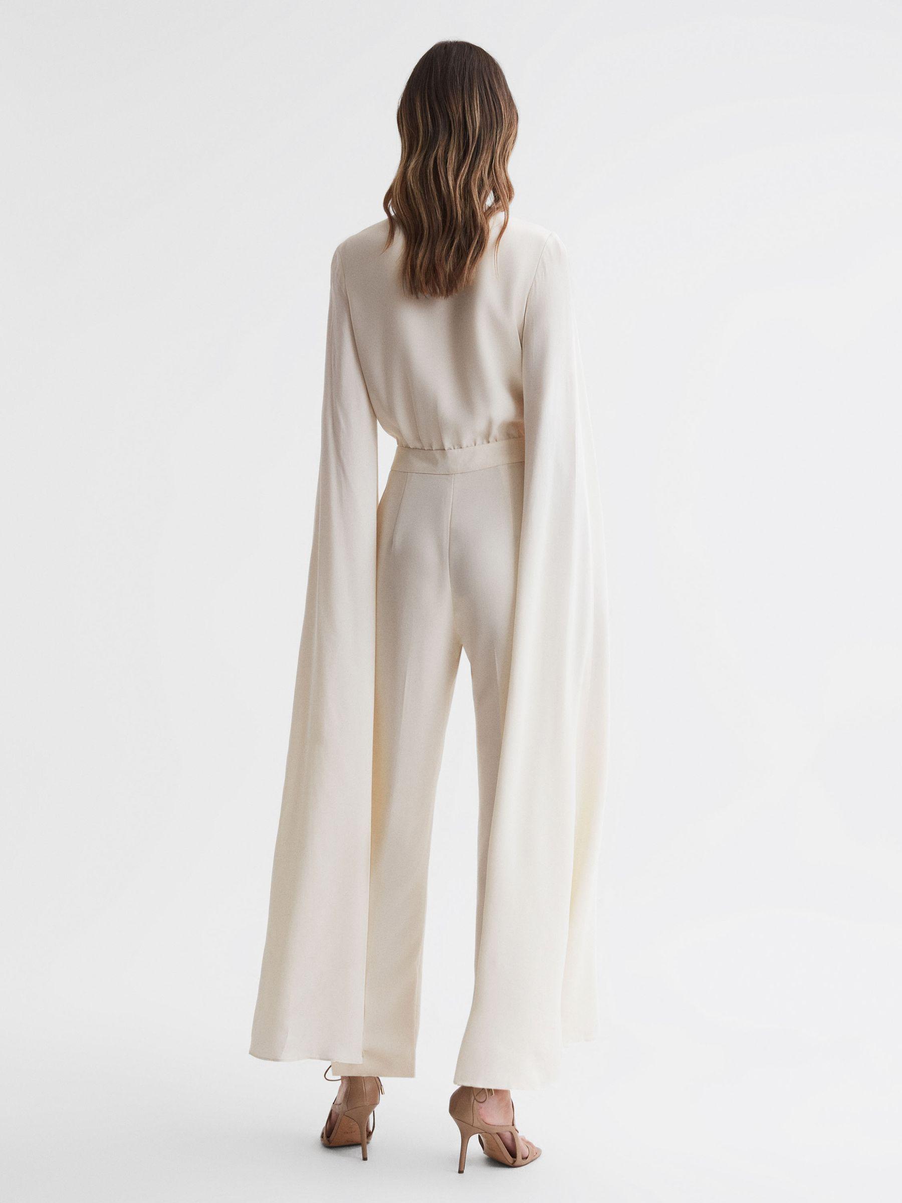 Cape Sleeve V-Neck Jumpsuit in Ivory Product Image
