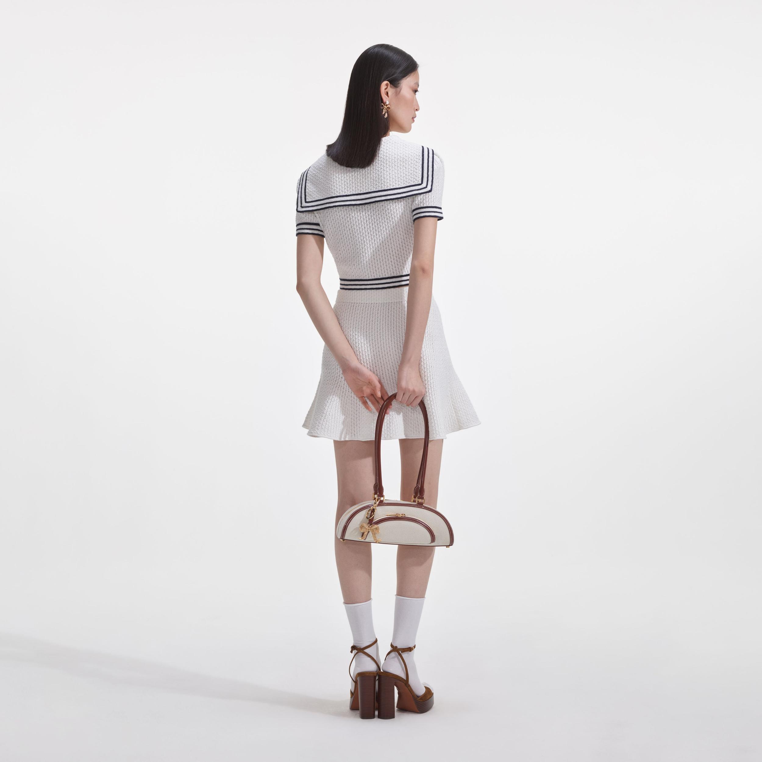 White Textured Knit Mini Skirt Product Image