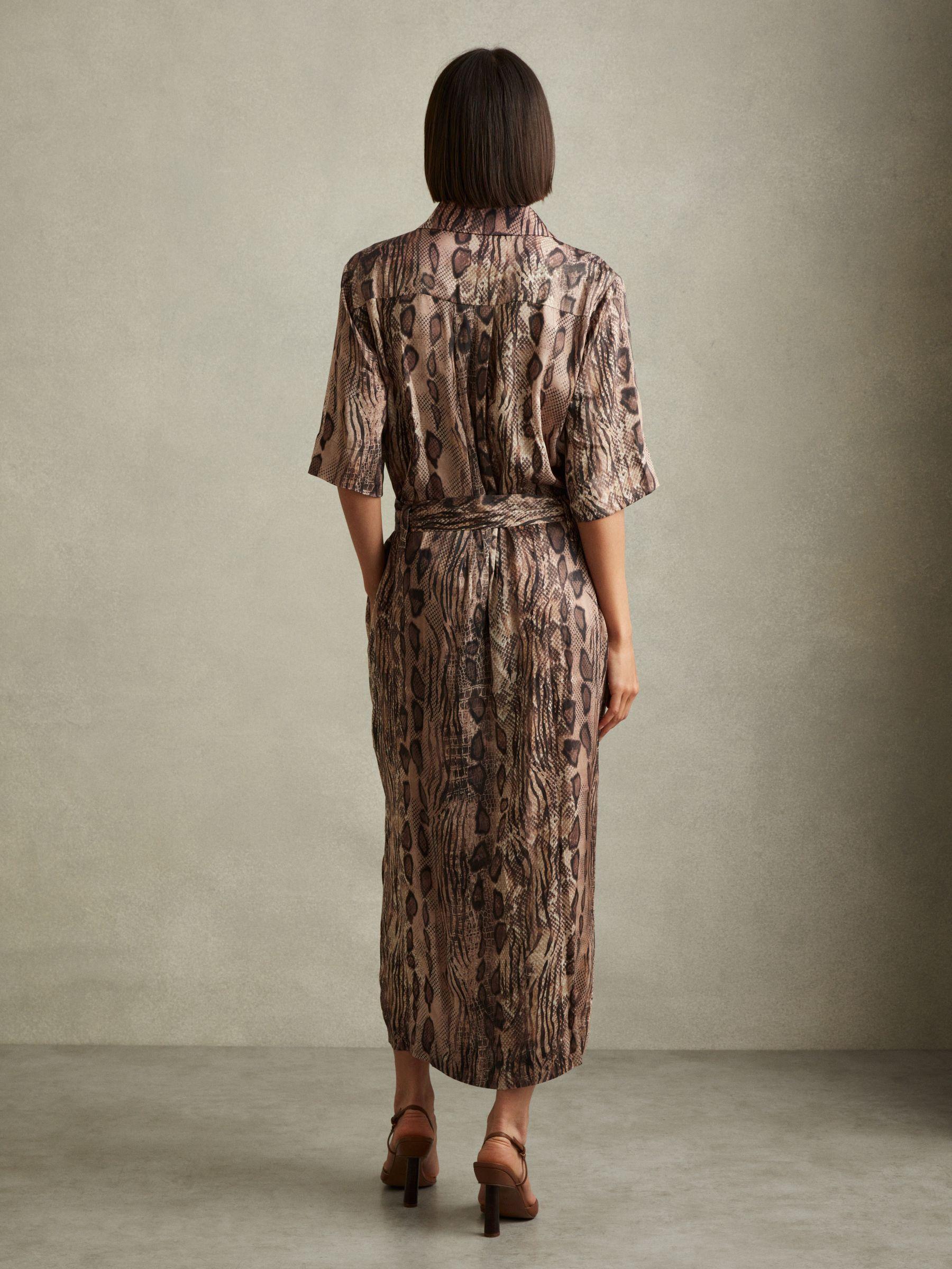 Snake Print Belted Midi Dress in Neutral Product Image