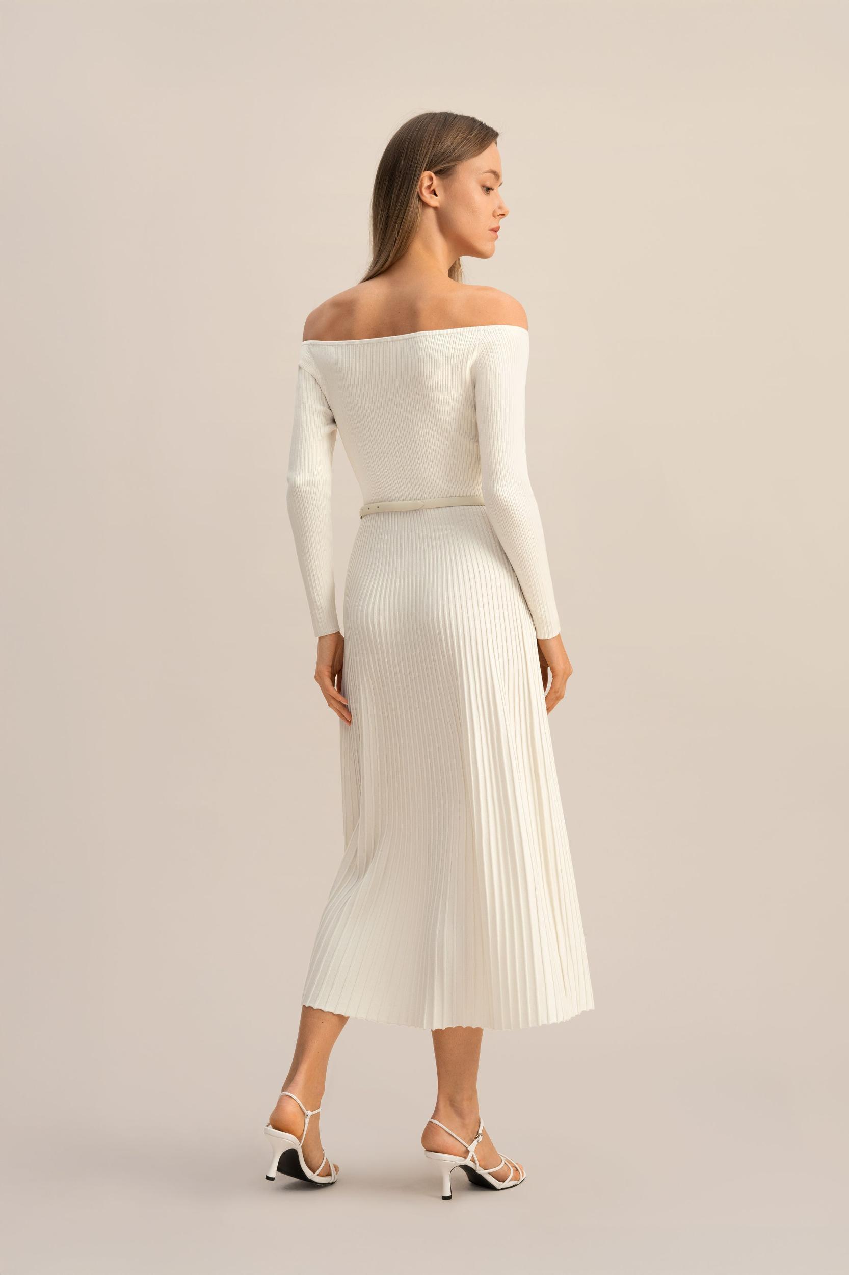 LILYSILK Womens Long Silk Dress | Silk Knitted | Exquisite Vertical Ribbing Dress | Natural White SP Product Image