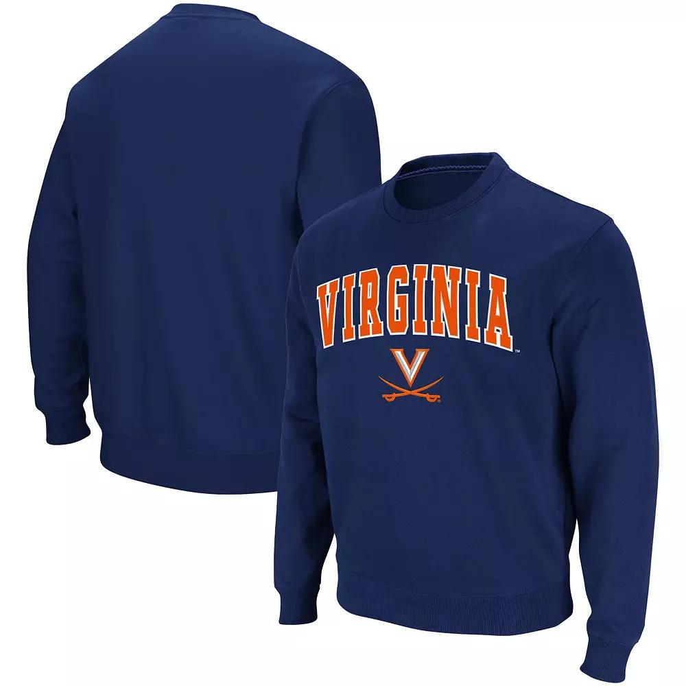 Men's Colosseum Navy Virginia Cavaliers Team Arch & Logo Tackle Twill Pullover Sweatshirt,  Product Image