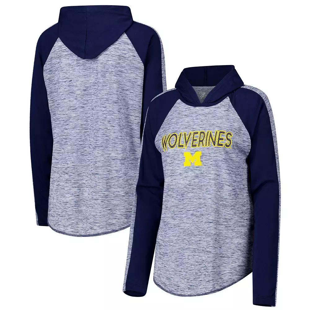 Women's G-III 4Her by Carl Banks Navy Michigan Wolverines Underdog Bling Raglan Long Sleeve Hoodie T-Shirt,  Product Image