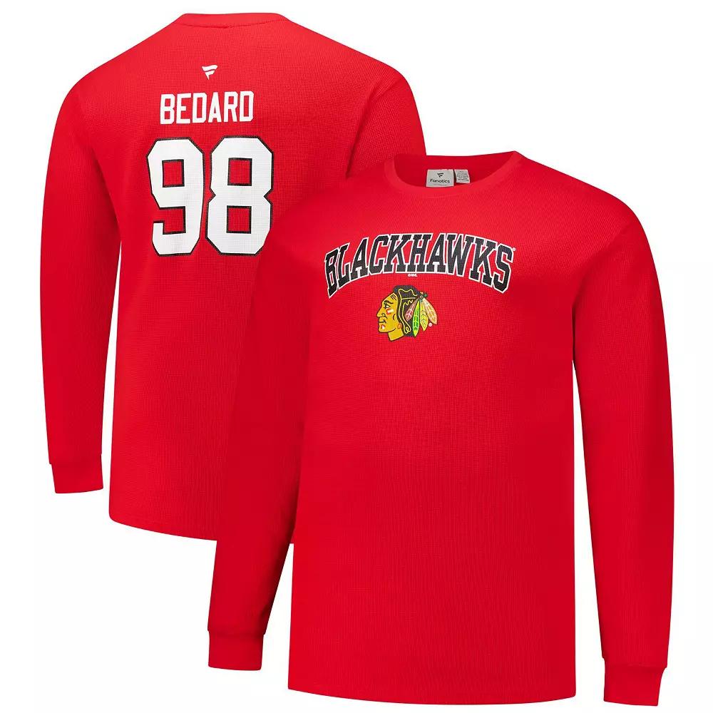 Men's Profile Connor Bedard Red Chicago Blackhawks Big & Tall Name & Number Thermal Pullover Sweatshirt,  Product Image