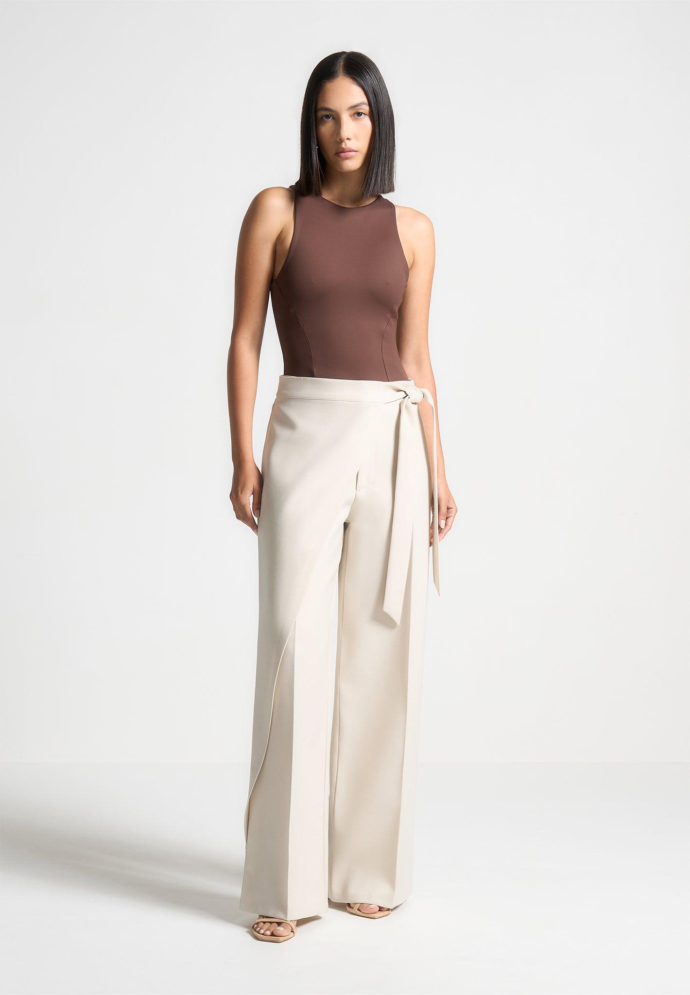 Inès - Double Layer Racer Neck Bodysuit - Brown Female Product Image