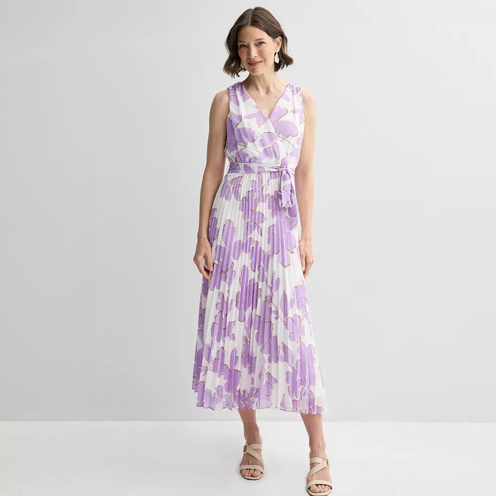 Petite Sandra Darren Surplice Printed Sleeveless Chiffon Pleated Dress, Women's, Size: 12 Petite, Purple Product Image