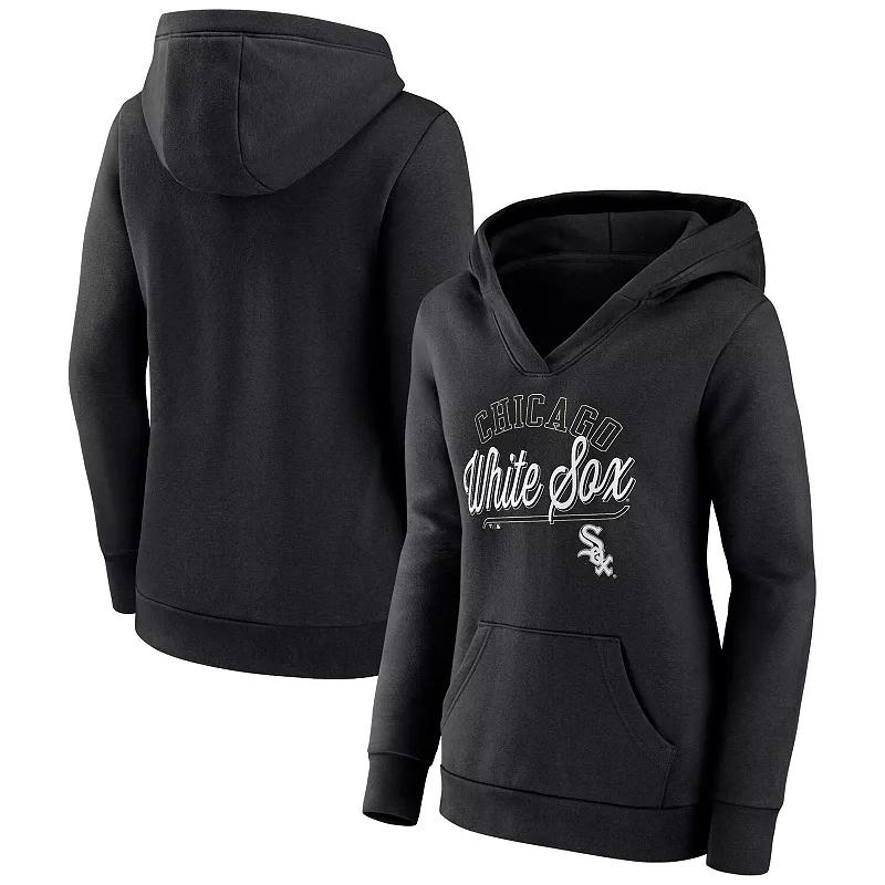 Women's Fanatics Branded Black Chicago White Sox Simplicity Crossover V-Neck Pullover Hoodie,  Product Image
