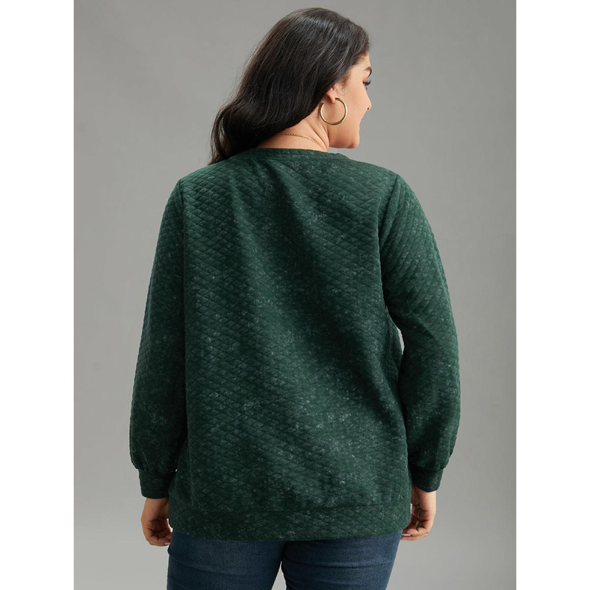 Plus Size Plain Textured Round Neck Sweatshirt Women Green Casual Texture Round Neck Dailywear Sweatshirts BloomChic 18-20/2X Product Image