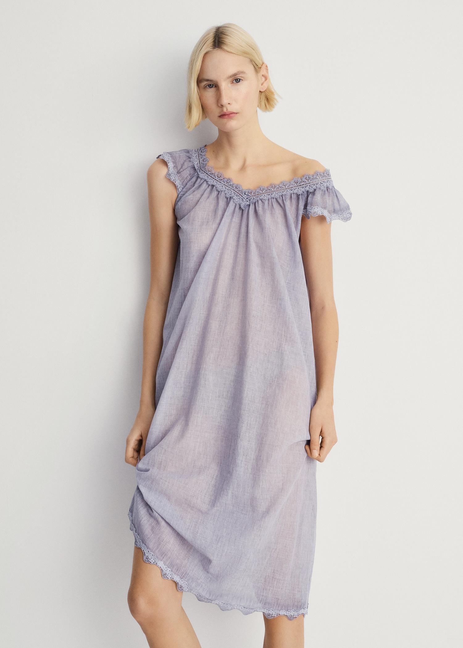 Overdyed lace cotton nightdress - Women | MANGO USA Product Image