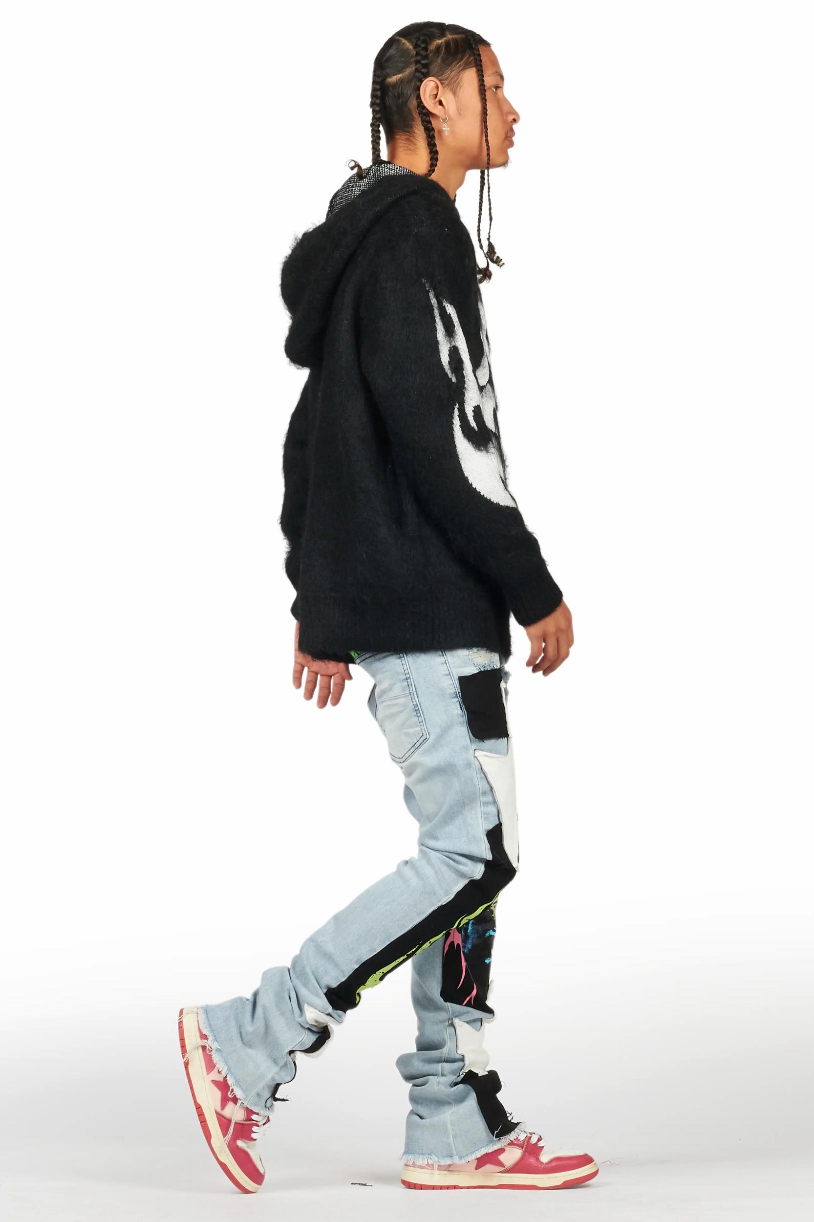 Hakon Black Graphic Knitted Mohair Hoodie Male Product Image