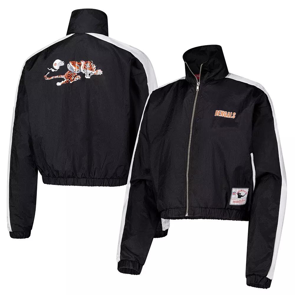 Women's Mitchell & Ness Black Cincinnati Bengals Nylon Cropped Full-Zip Jacket,  Product Image