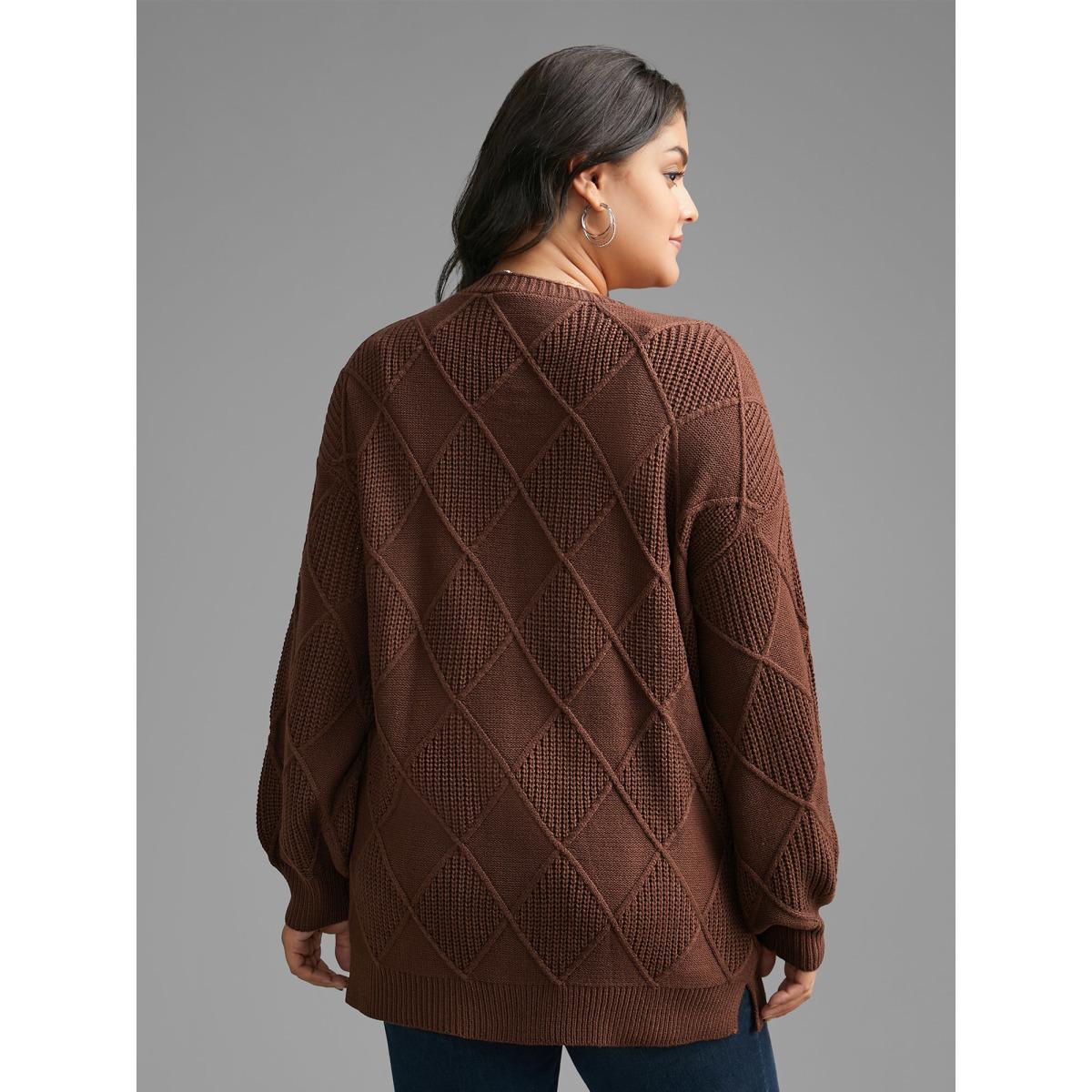 Plus Size Plain Textured Pocket Drop Shoulder Cardigan Browncoffeecolor Women Casual Loose Long Sleeve Everyday Cardigans BloomChic 14-16/1X Product Image