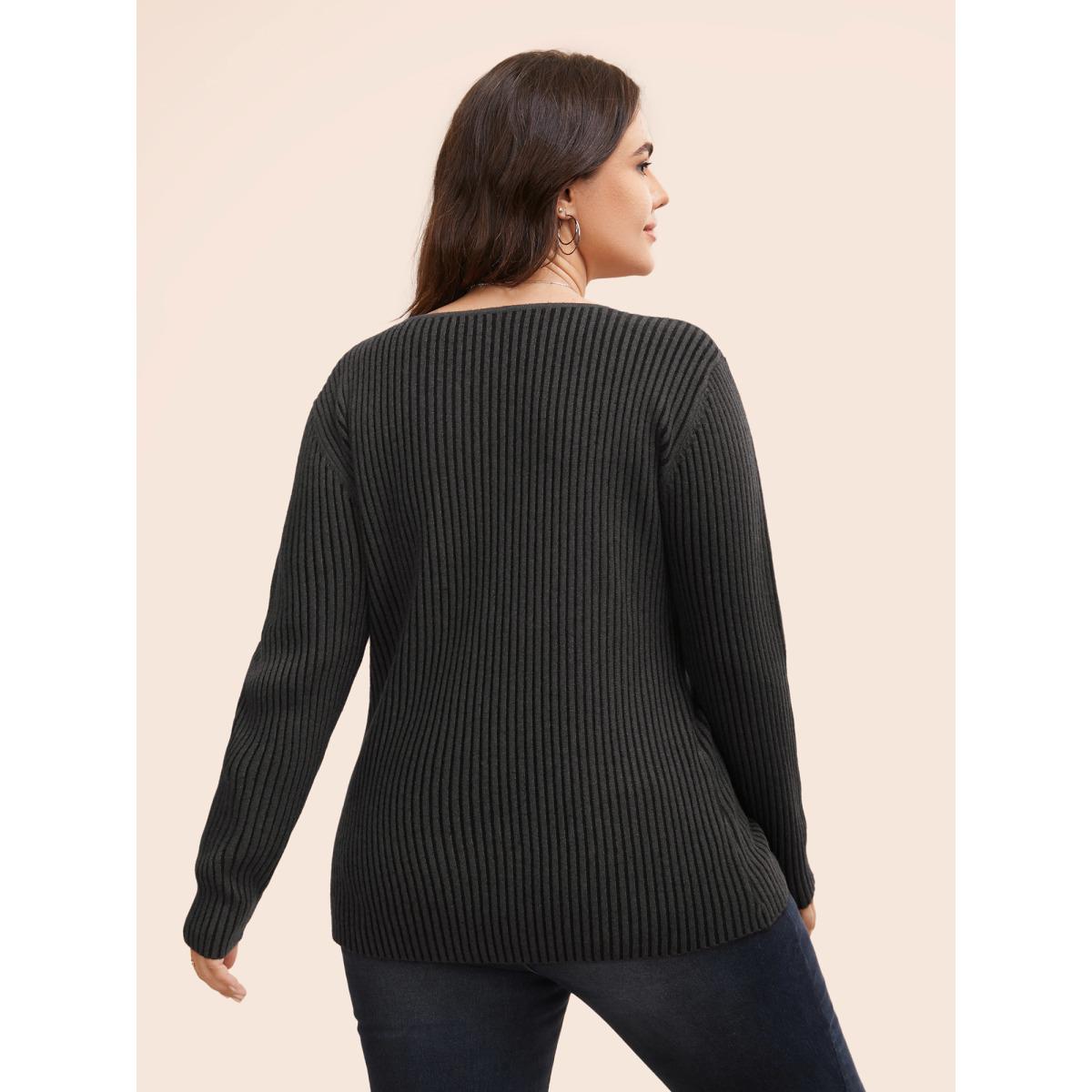 Plus Size Essentials Texture V Neck Pullover DimGray Women Leisure Skinny Long Sleeve V-neck Casual Pullovers BloomChic 22-24/3X Product Image